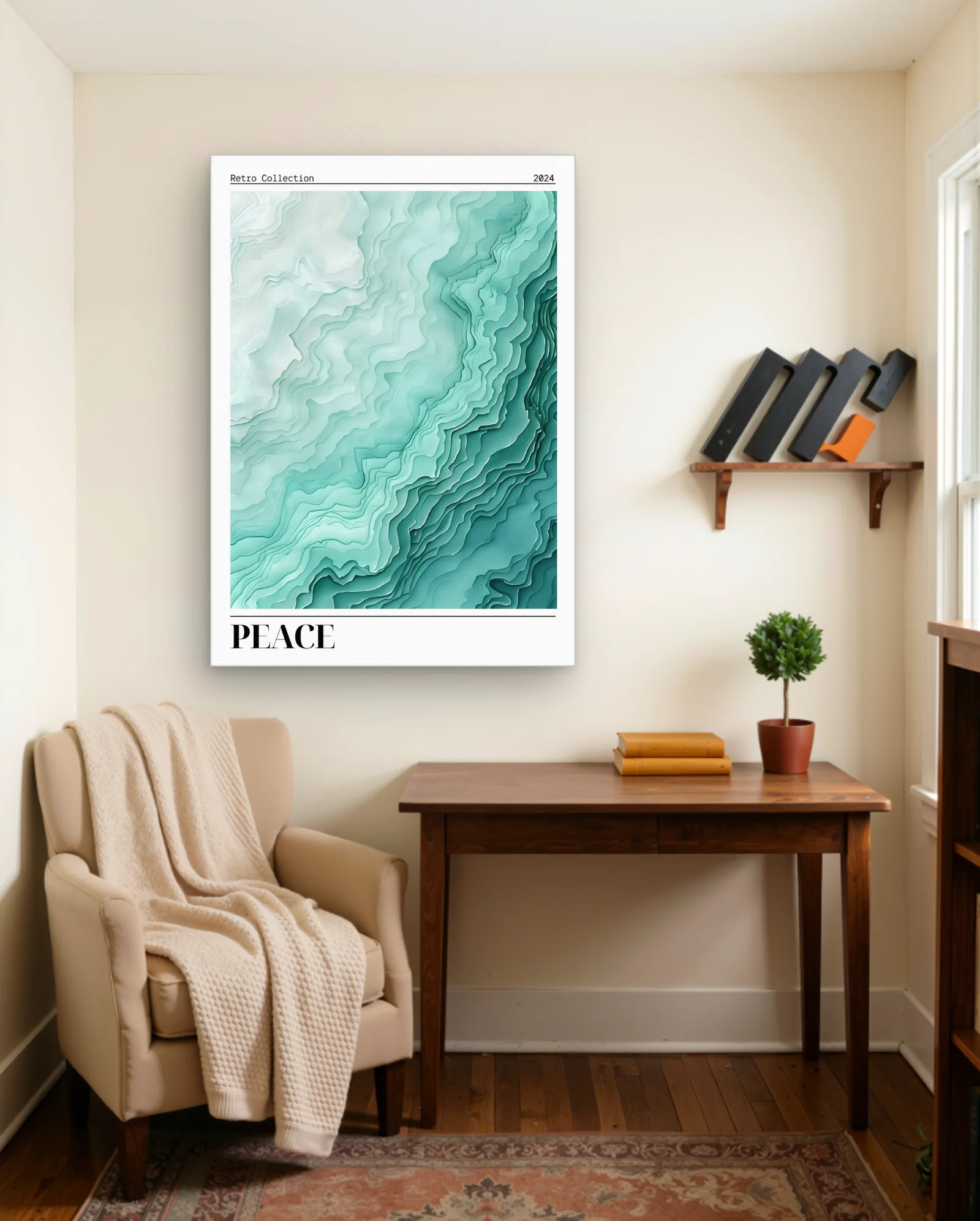 Mint Topographic Layers Peace Wall Art — framed wall art poster by Memocult