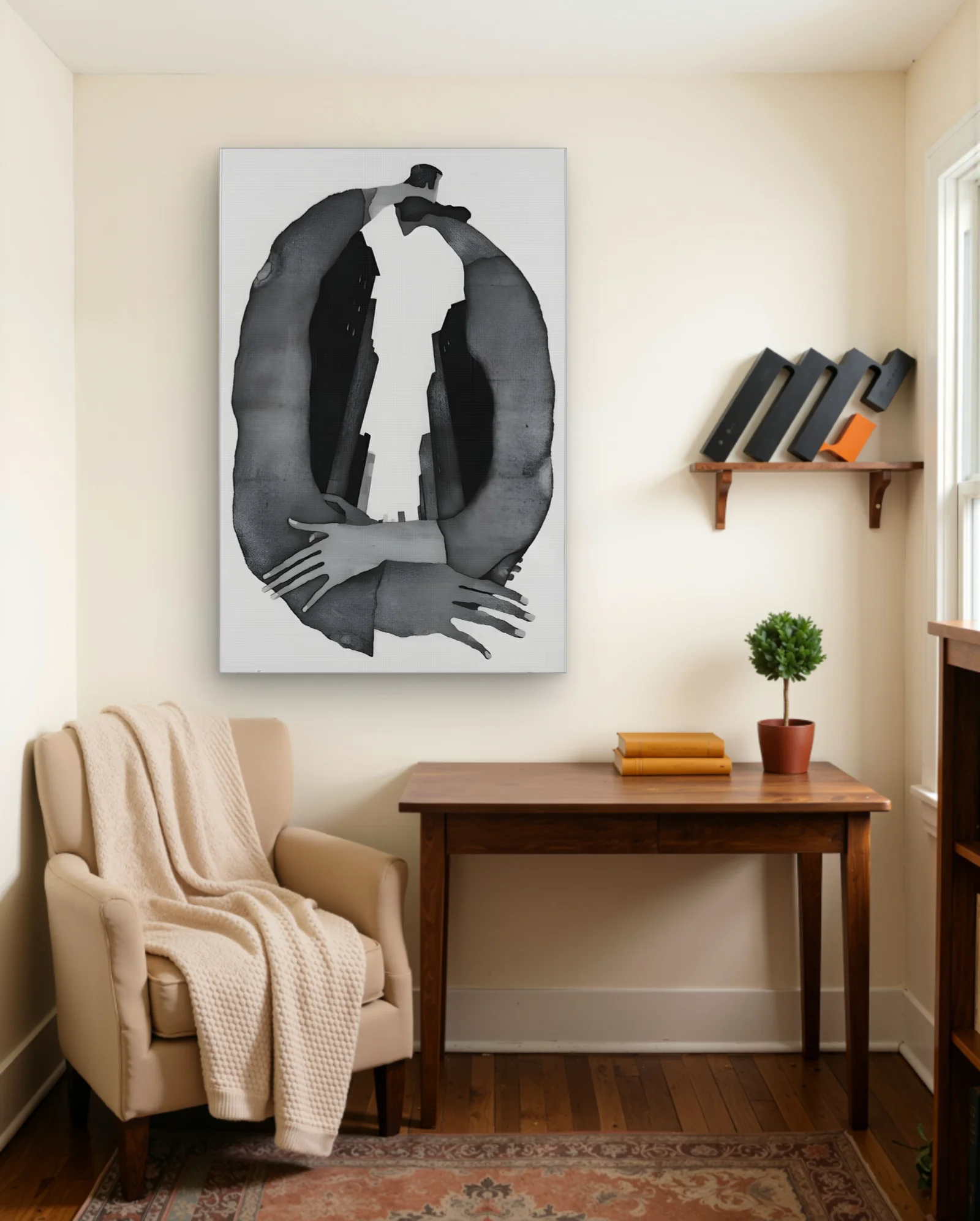 Embracing Figures City Skyline Wall Art — Abstract abstract & modern wall art poster