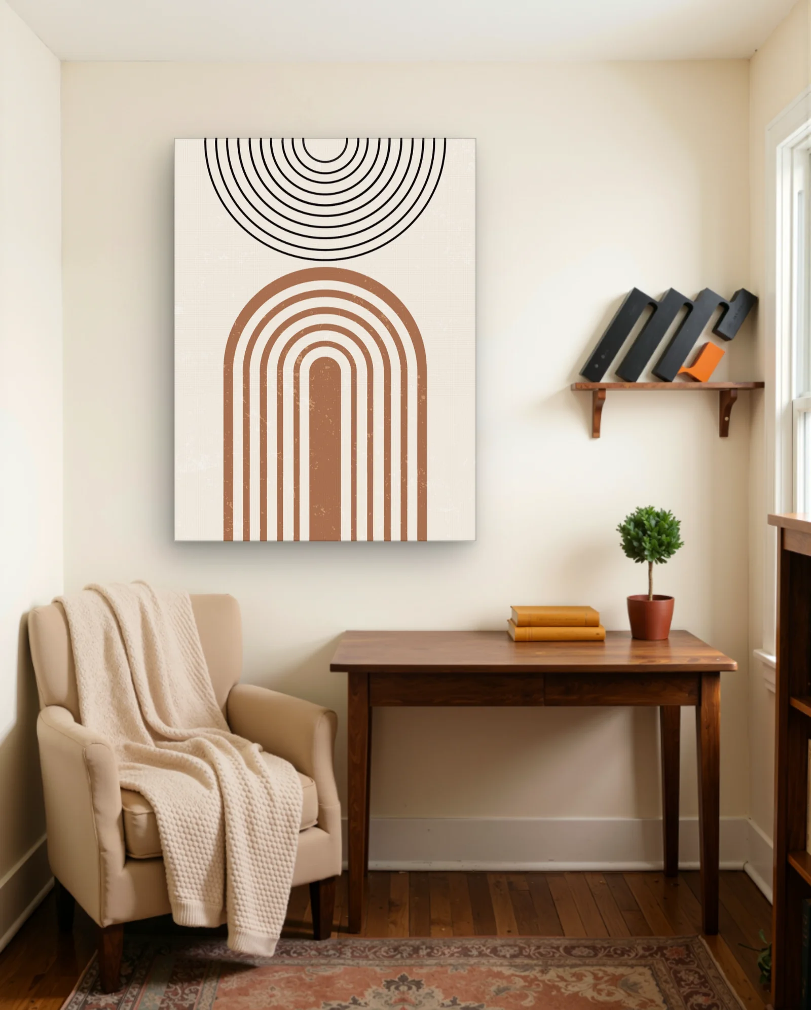 Black And Brown Concentric Arches Wall Art — framed wall art poster by Memocult