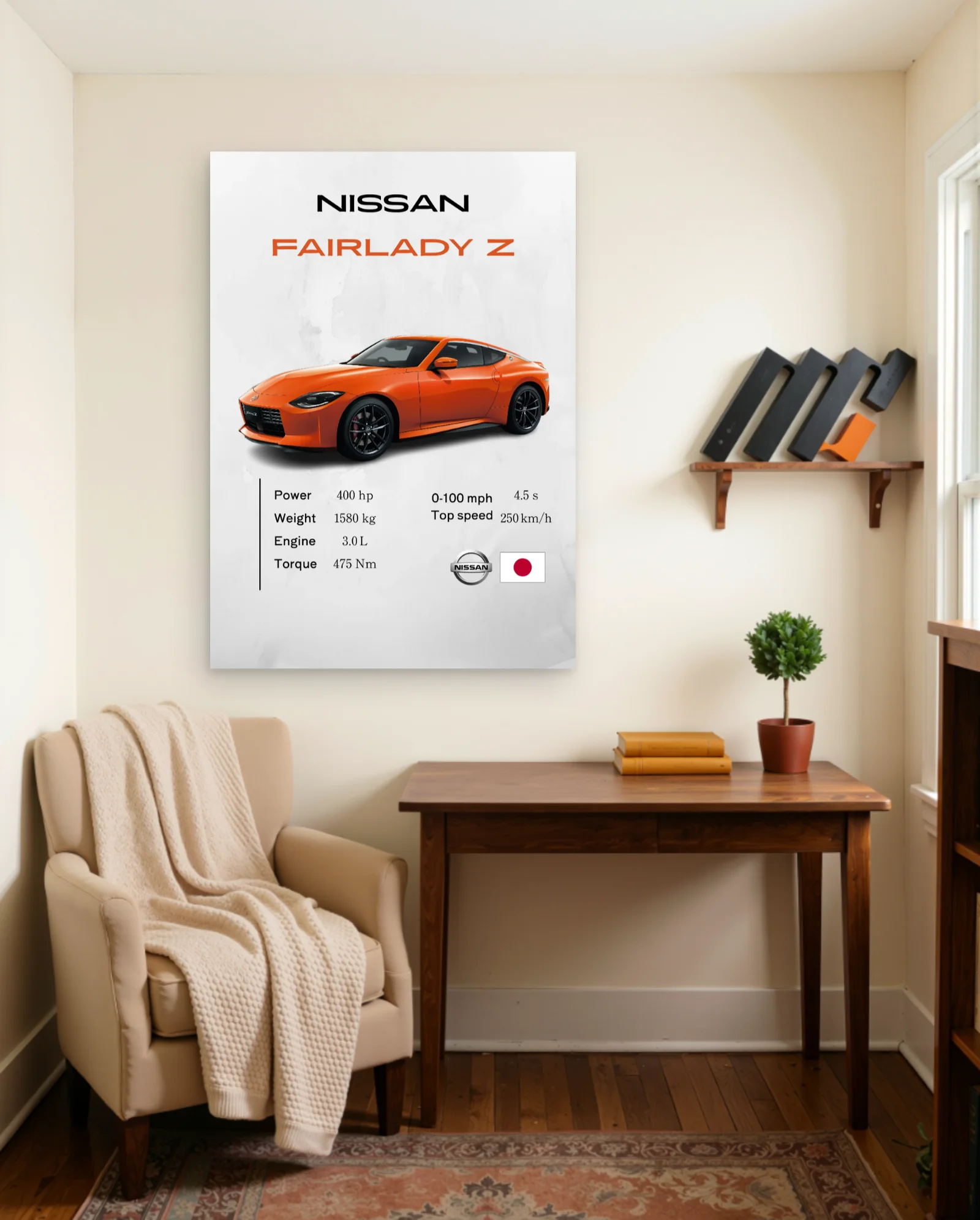 Nissan Fairlady Z Orange Poster — framed wall art poster by Memocult