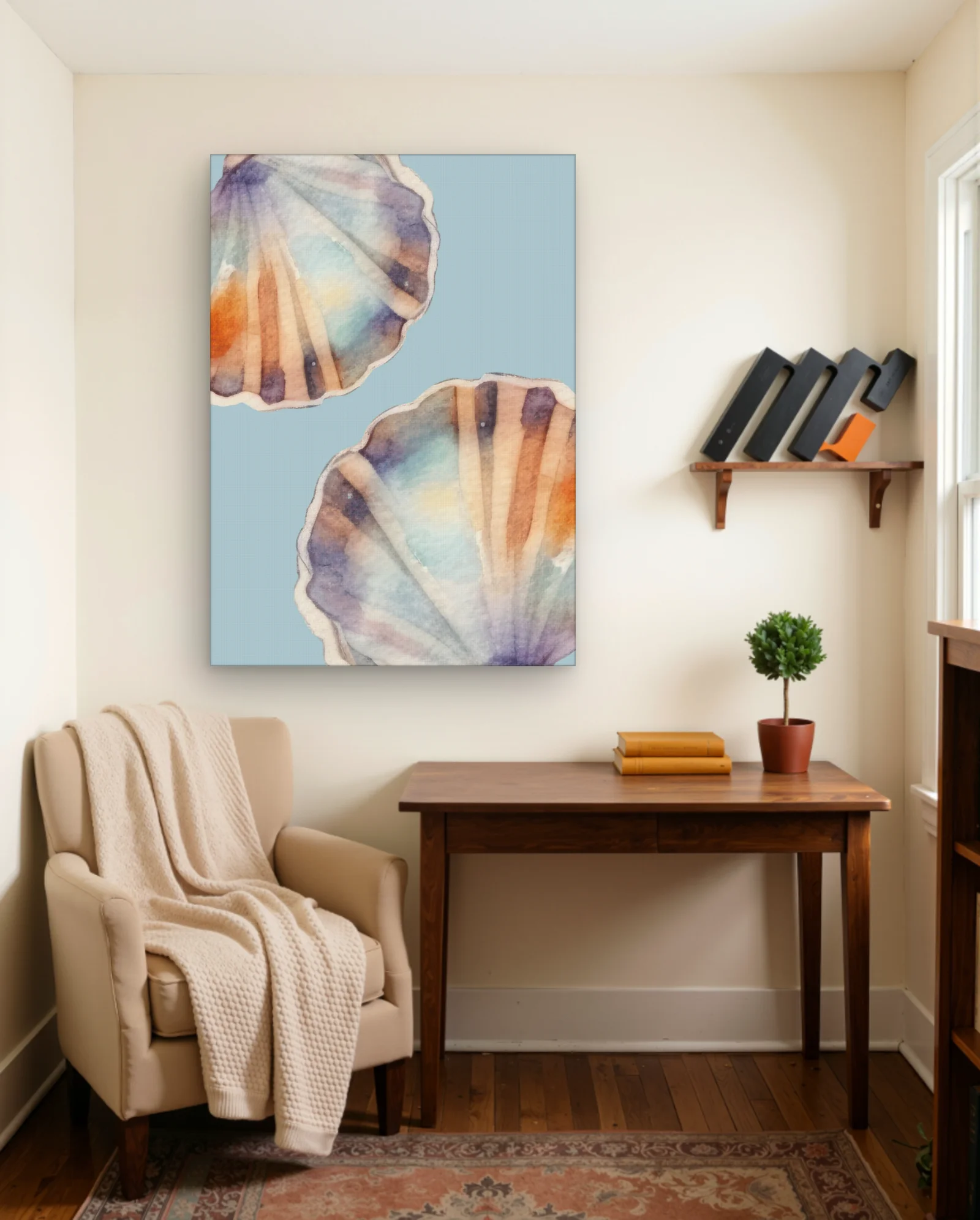 Pastel Scallop Pair Watercolor Wall Art — Modern Digital Art abstract & modern wall art poster