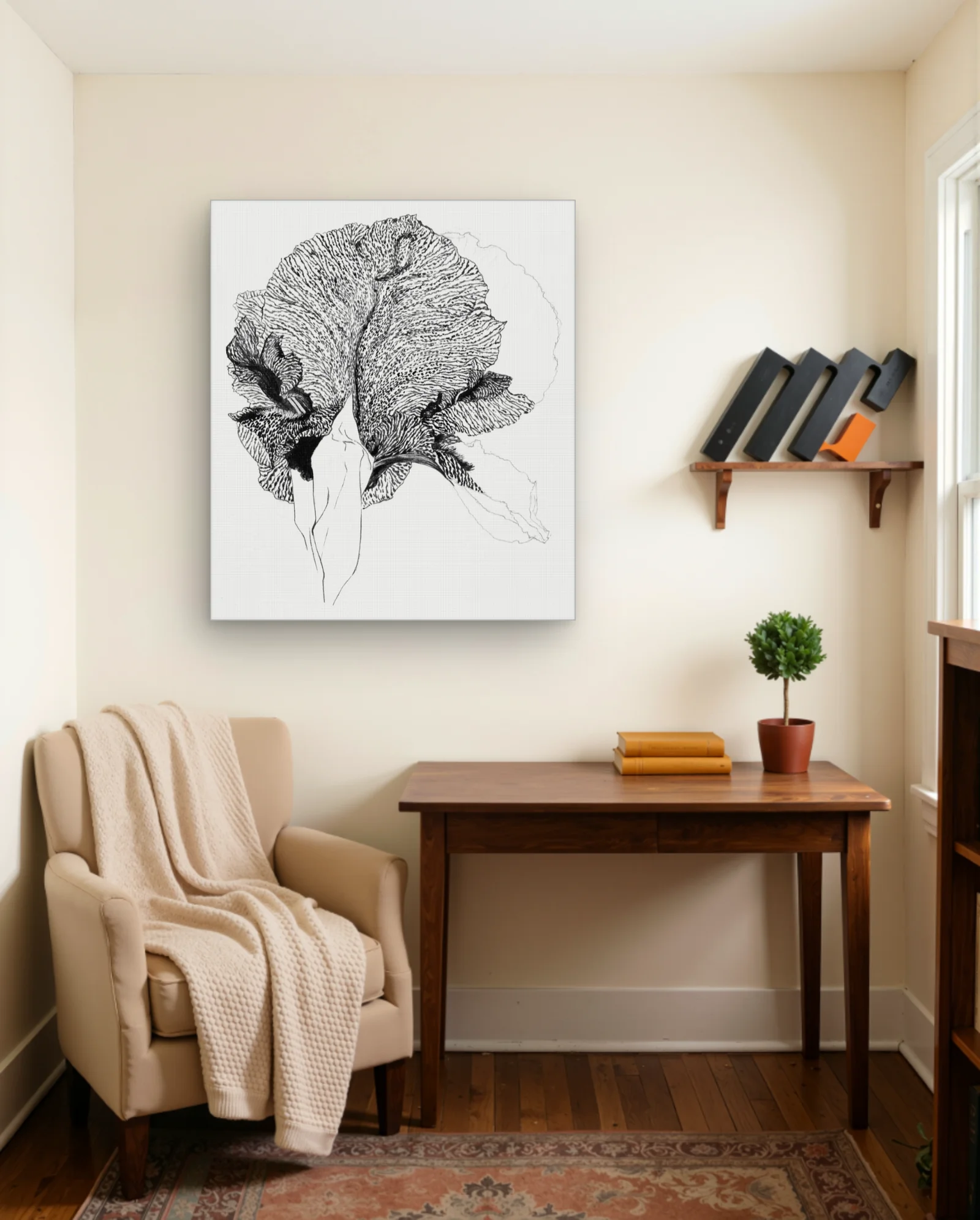 Iris Flower Ink Drawing Art Print — framed wall art poster by Memocult