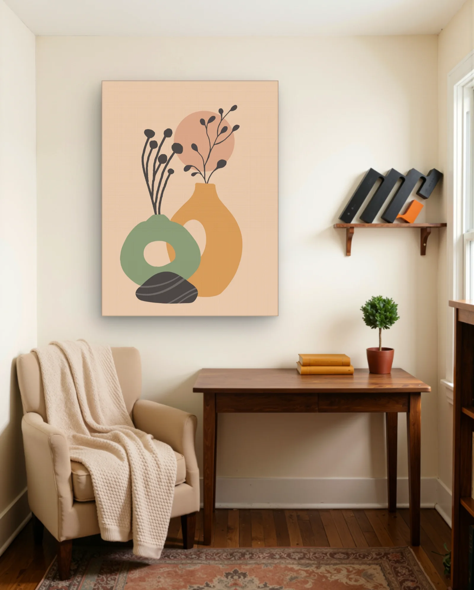 Terracotta Arch Vase Green Ring Botanical Wall Art — framed wall art poster by Memocult