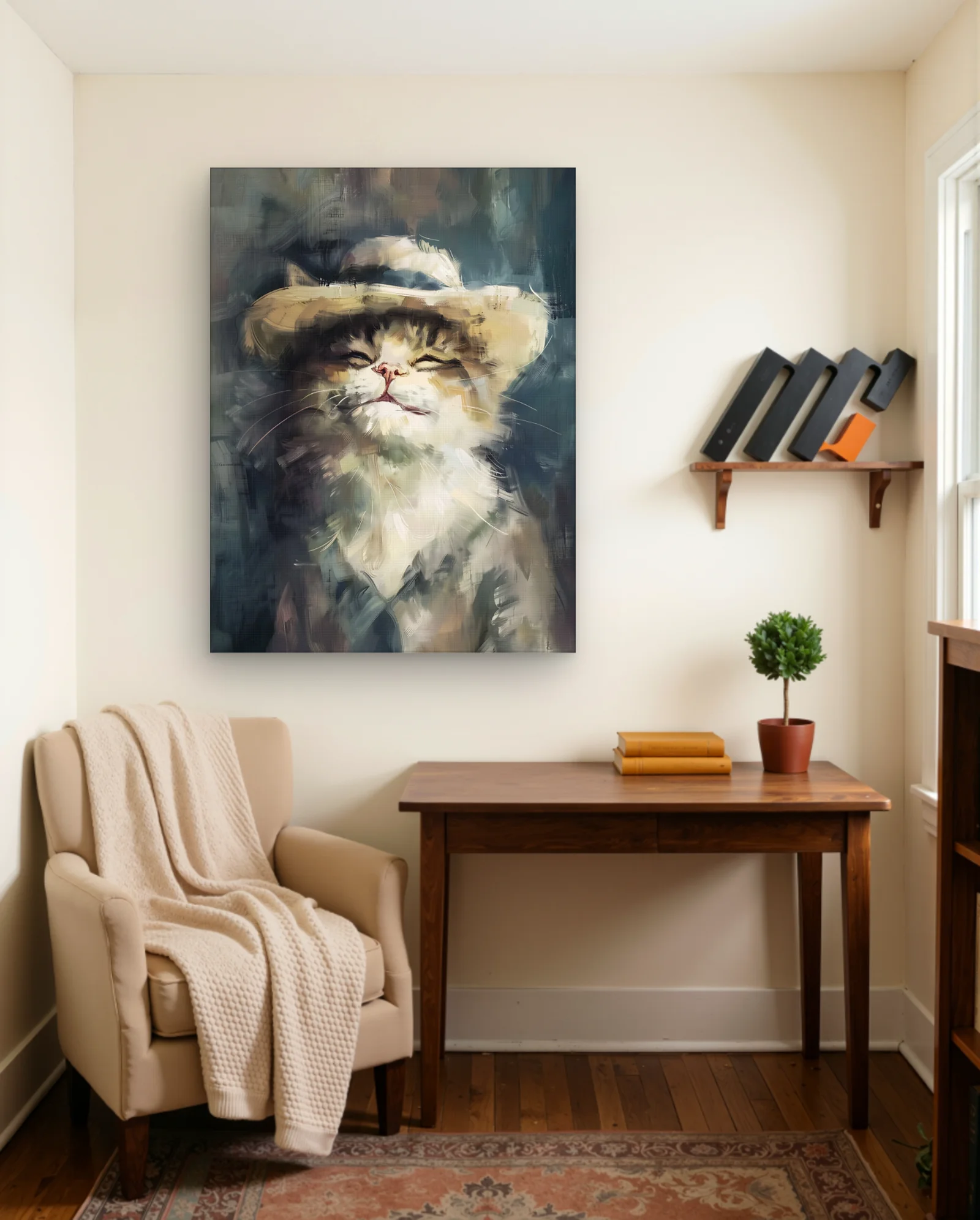 Sunlit Smiling Tabby — Painterly Close-Up — Modern Digital Art abstract & modern wall art poster