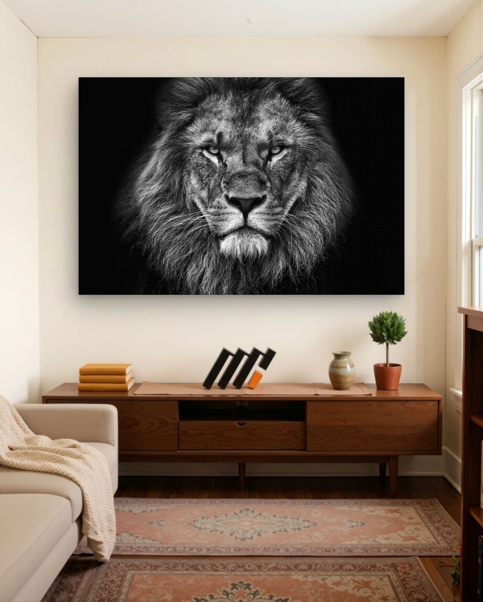 Lion Head Black And White Wall Art — framed wall art poster by Memocult