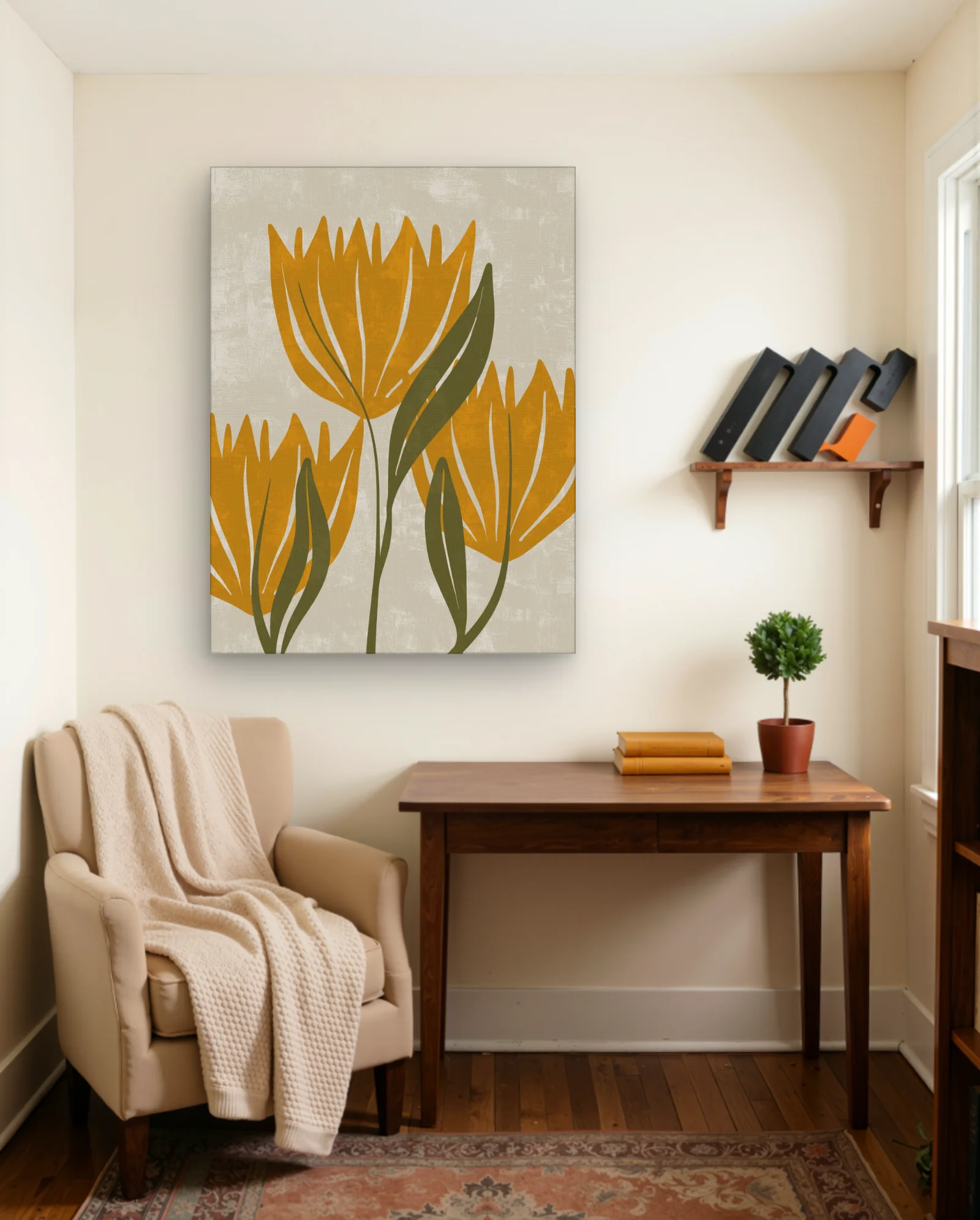 Mustard Yellow Tulip Flowers Wall Art — framed wall art poster by Memocult