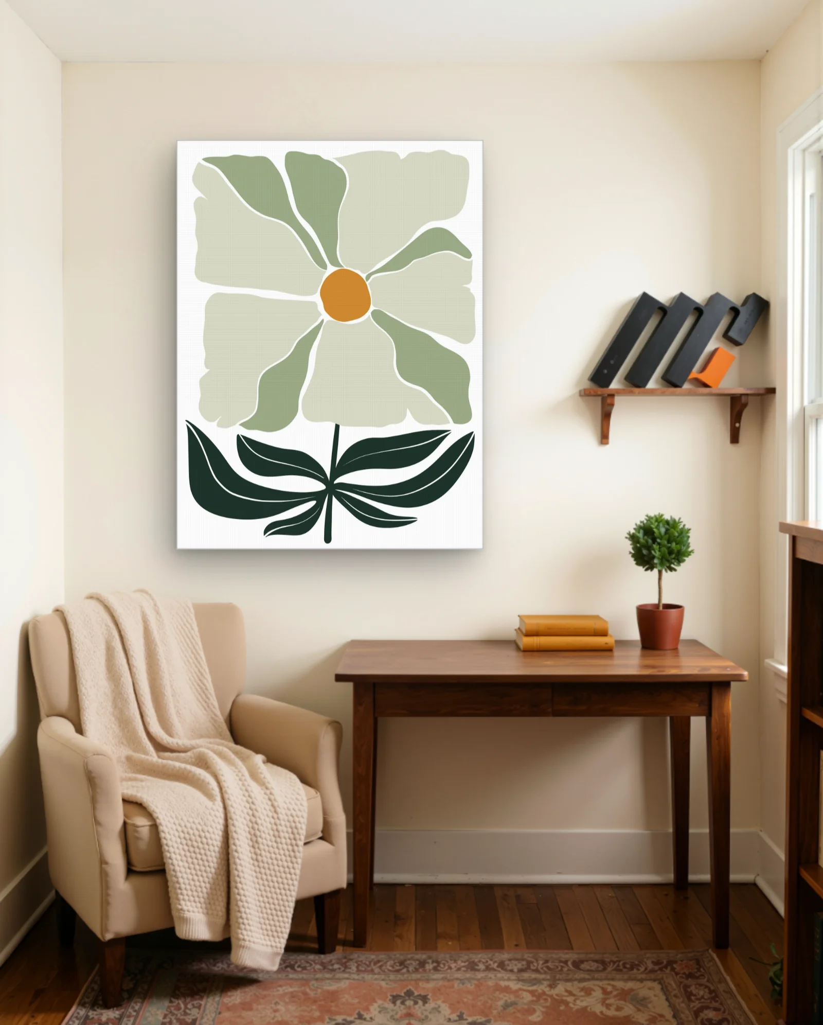 Cream Sage Flower Ochre Center Wall Art — framed wall art poster by Memocult