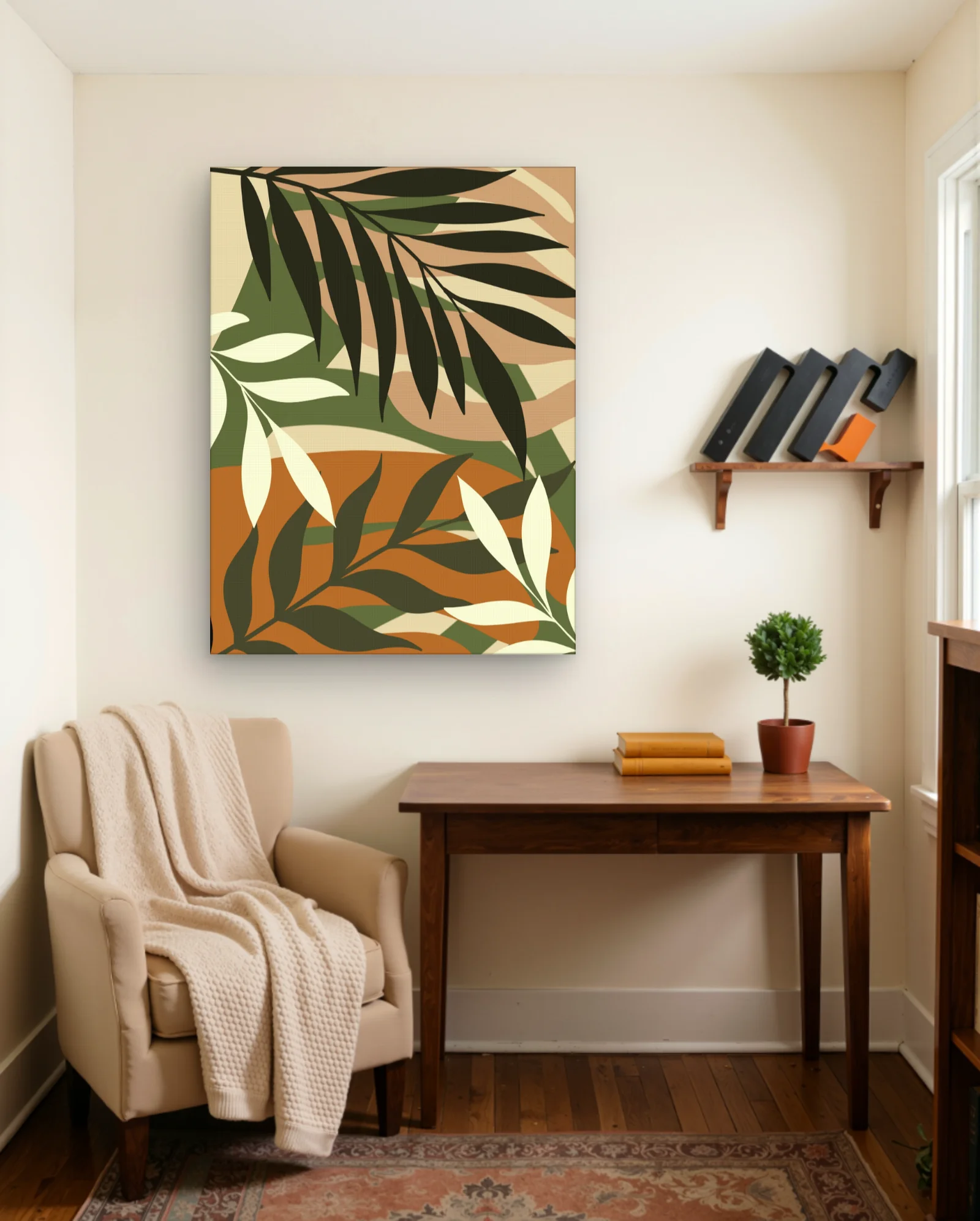 Terracotta Olive Palm Fronds Abstract Wall Art — framed wall art poster by Memocult