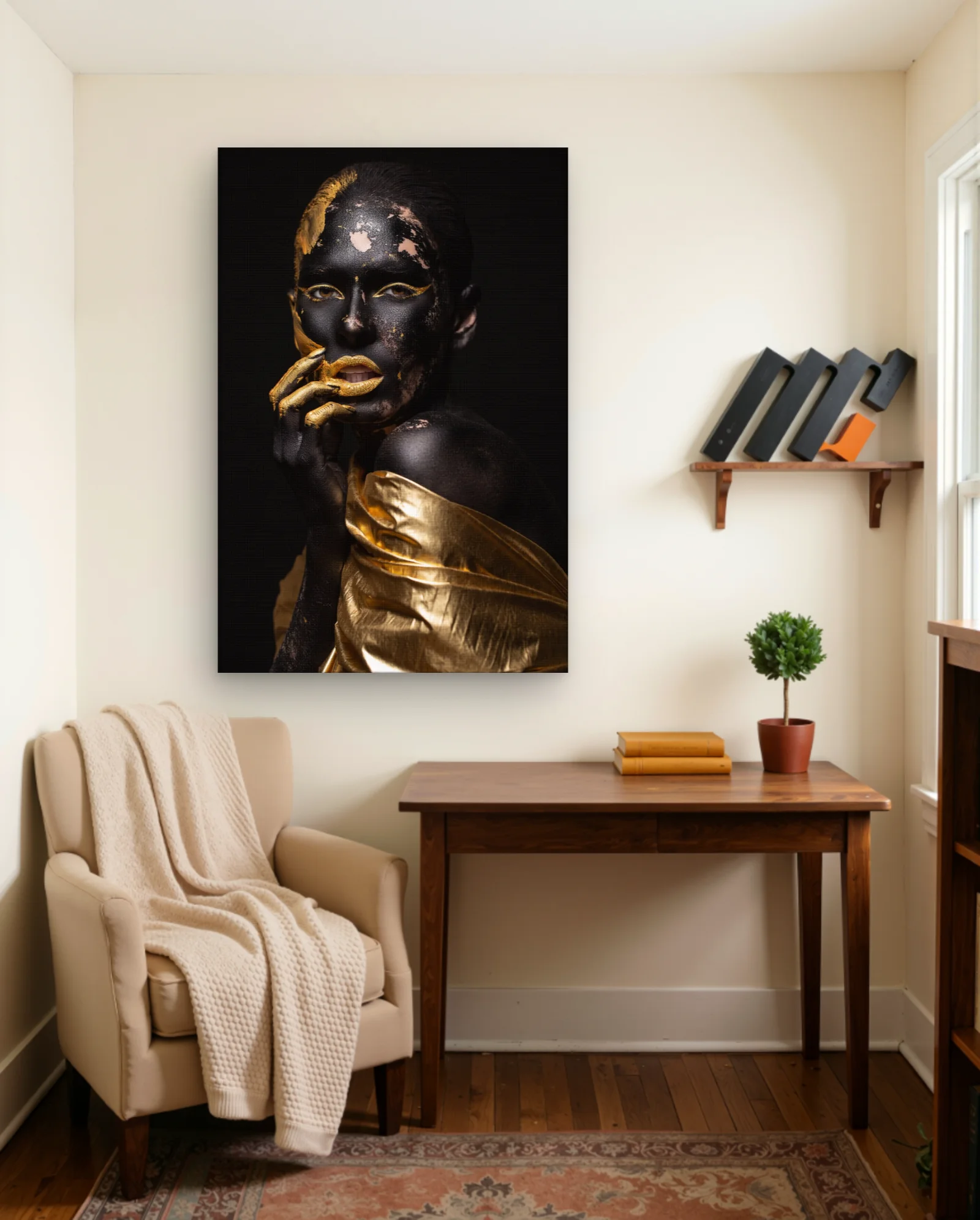 Black Gold Body Paint Woman Wall Art — framed wall art poster by Memocult