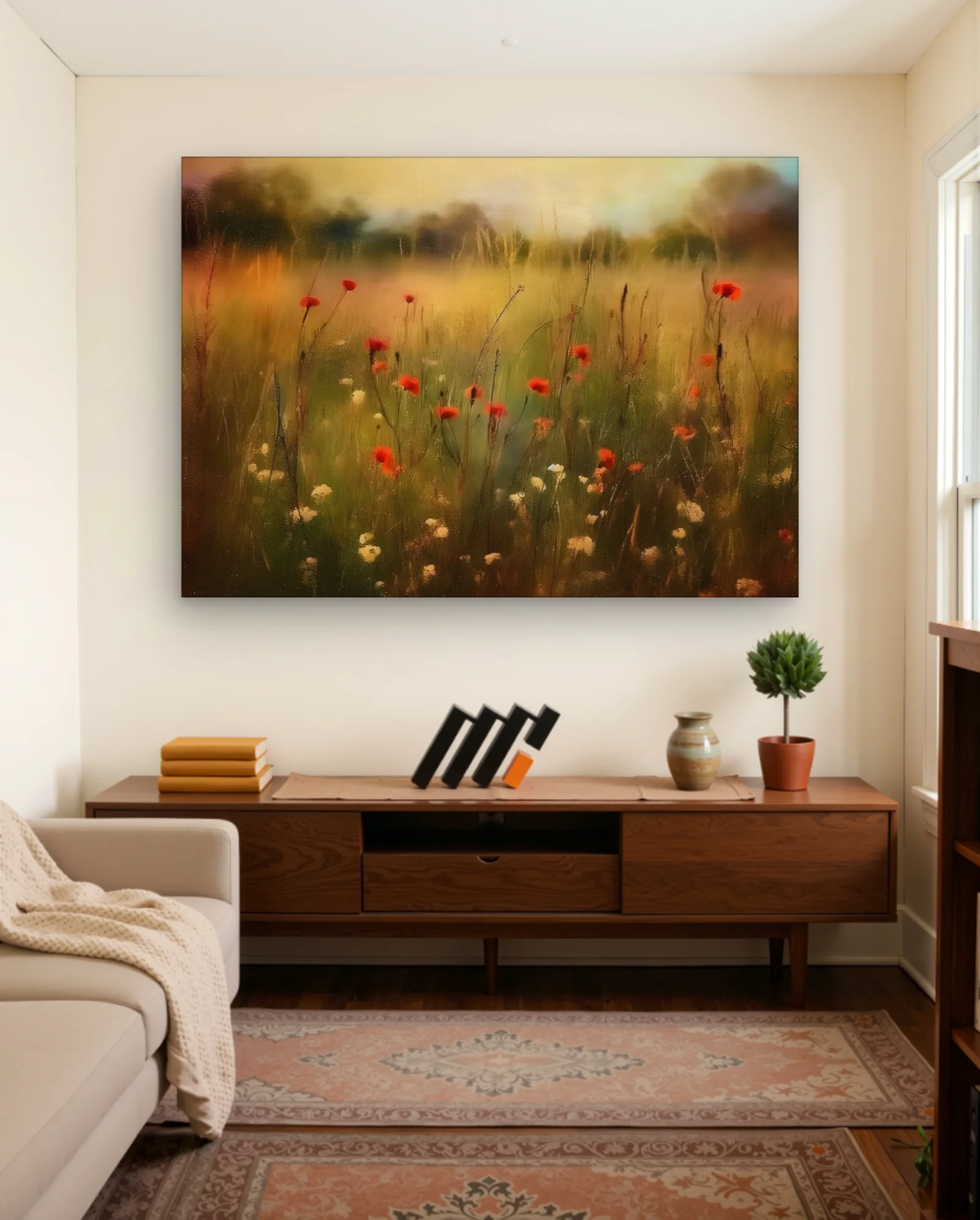 Red Poppies In Golden Meadow Wall Art — Aesthetic Moods abstract & modern wall art poster