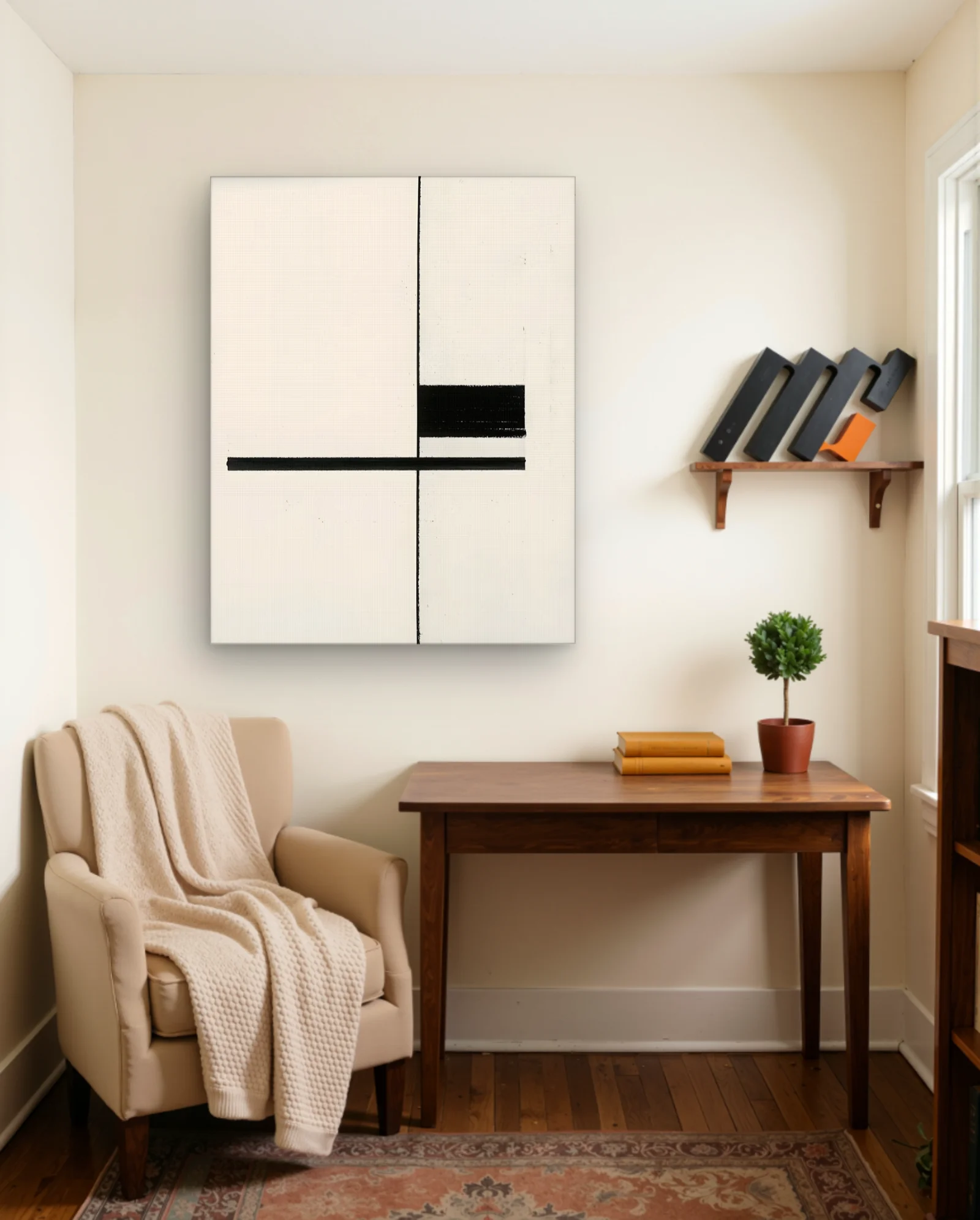 Black Vertical Line With Horizontal Bar Wall Art — Abstract abstract & modern wall art poster