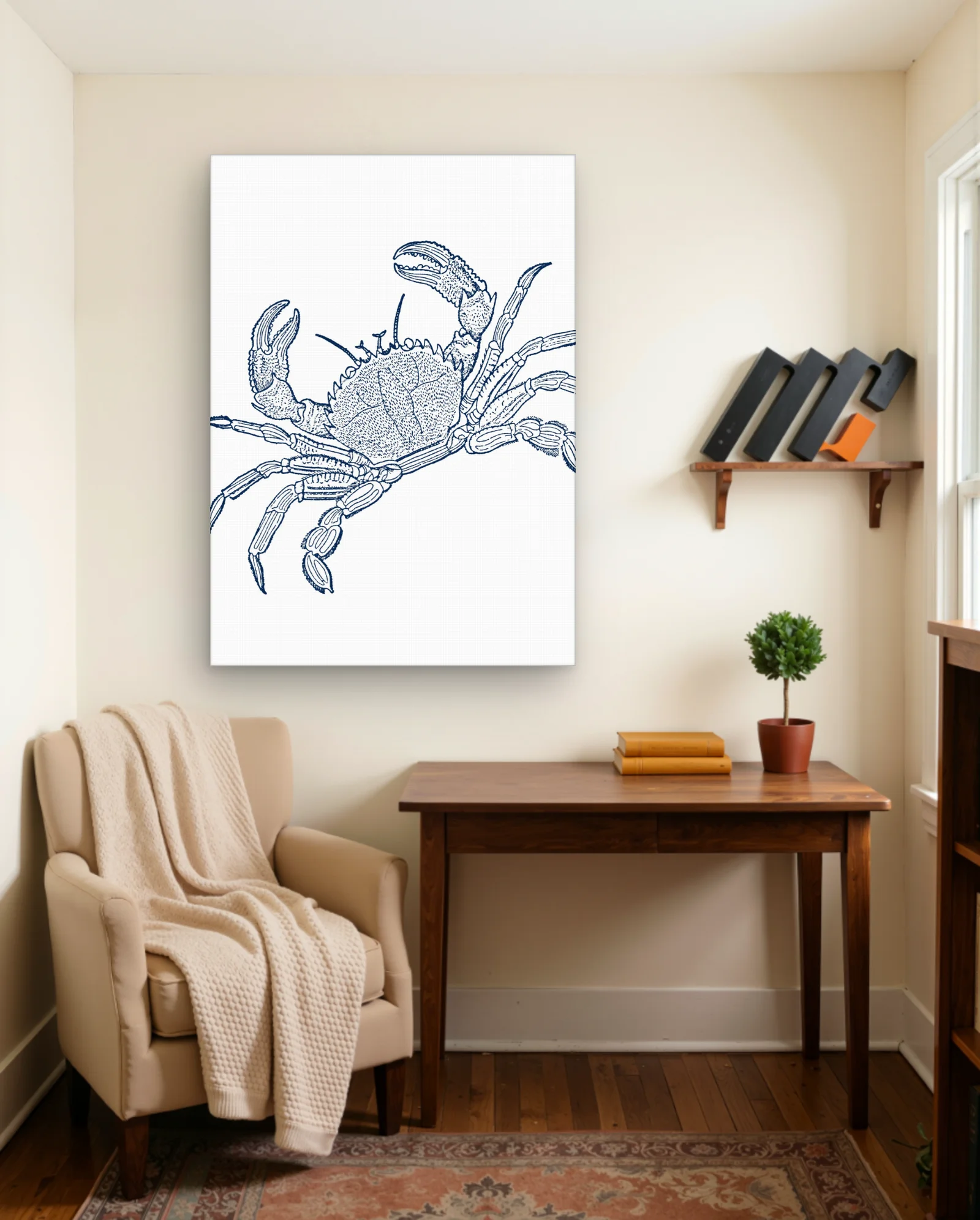 Blue Engraved Crab Wall Art — framed wall art poster by Memocult