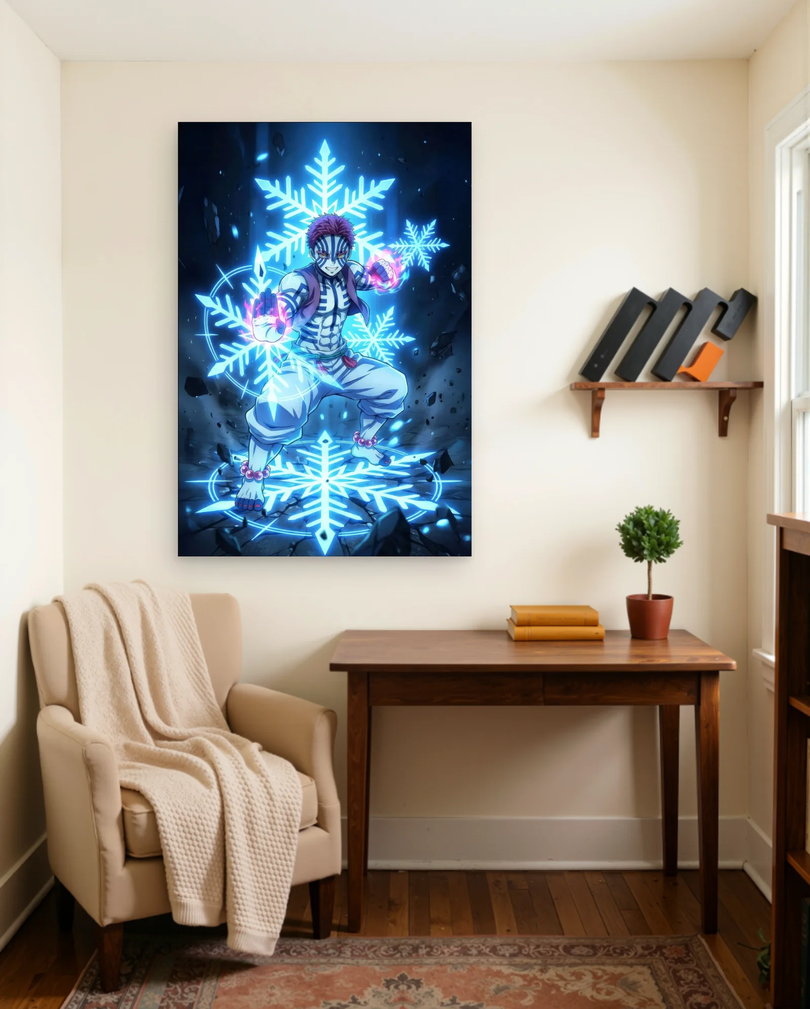 Akaza With Ice Crystals Poster — framed wall art poster by Memocult