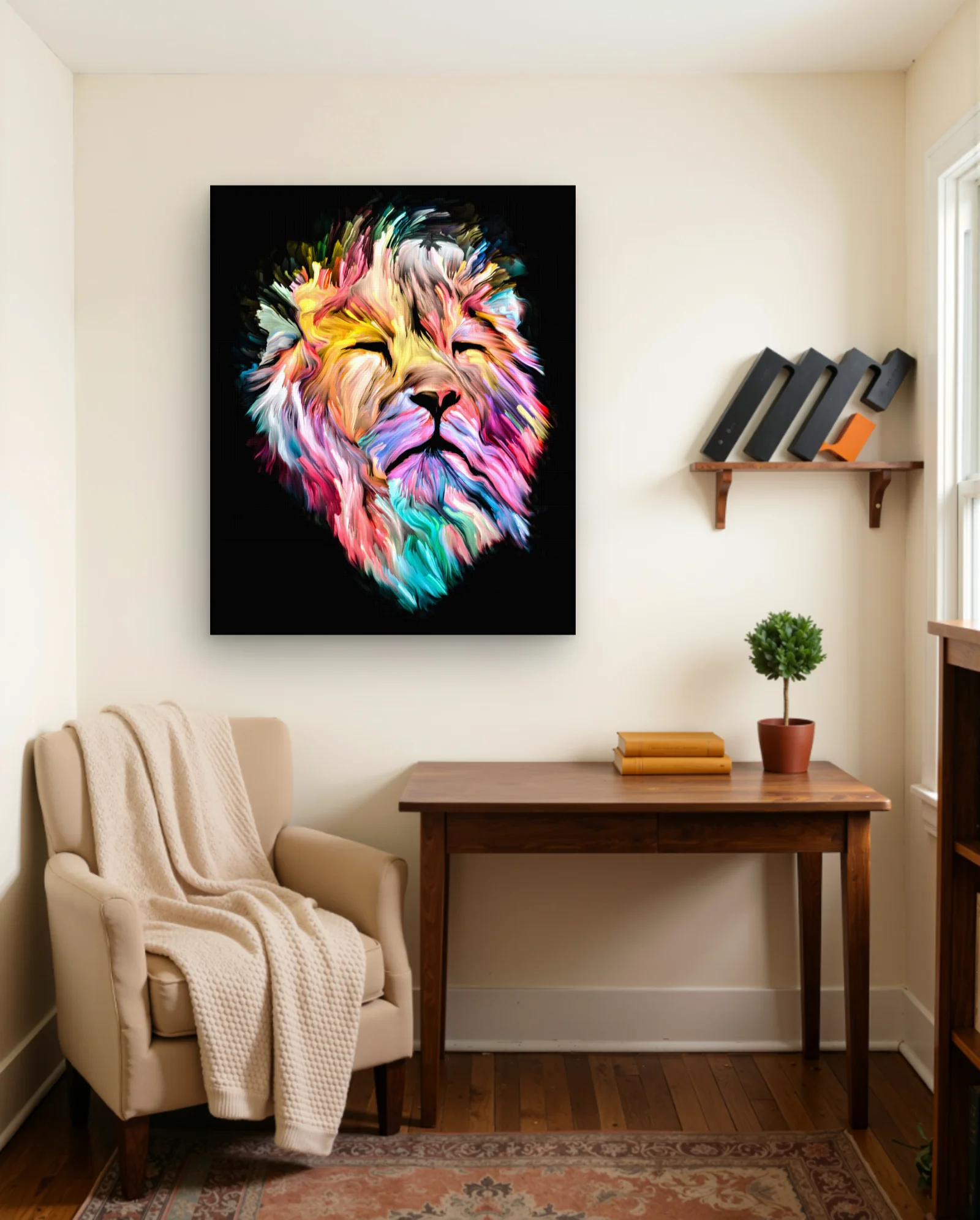 Lion Colorful Abstract Wall Art — framed wall art poster by Memocult