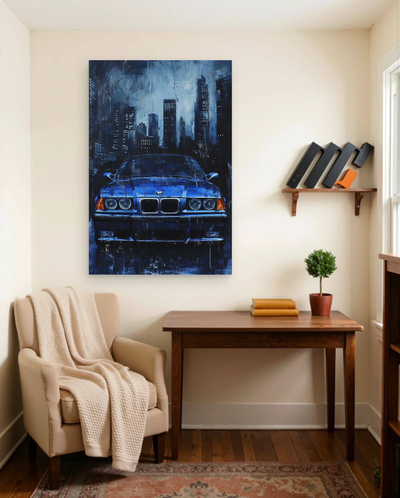 Blue BMW E36 Poster — framed wall art poster by Memocult