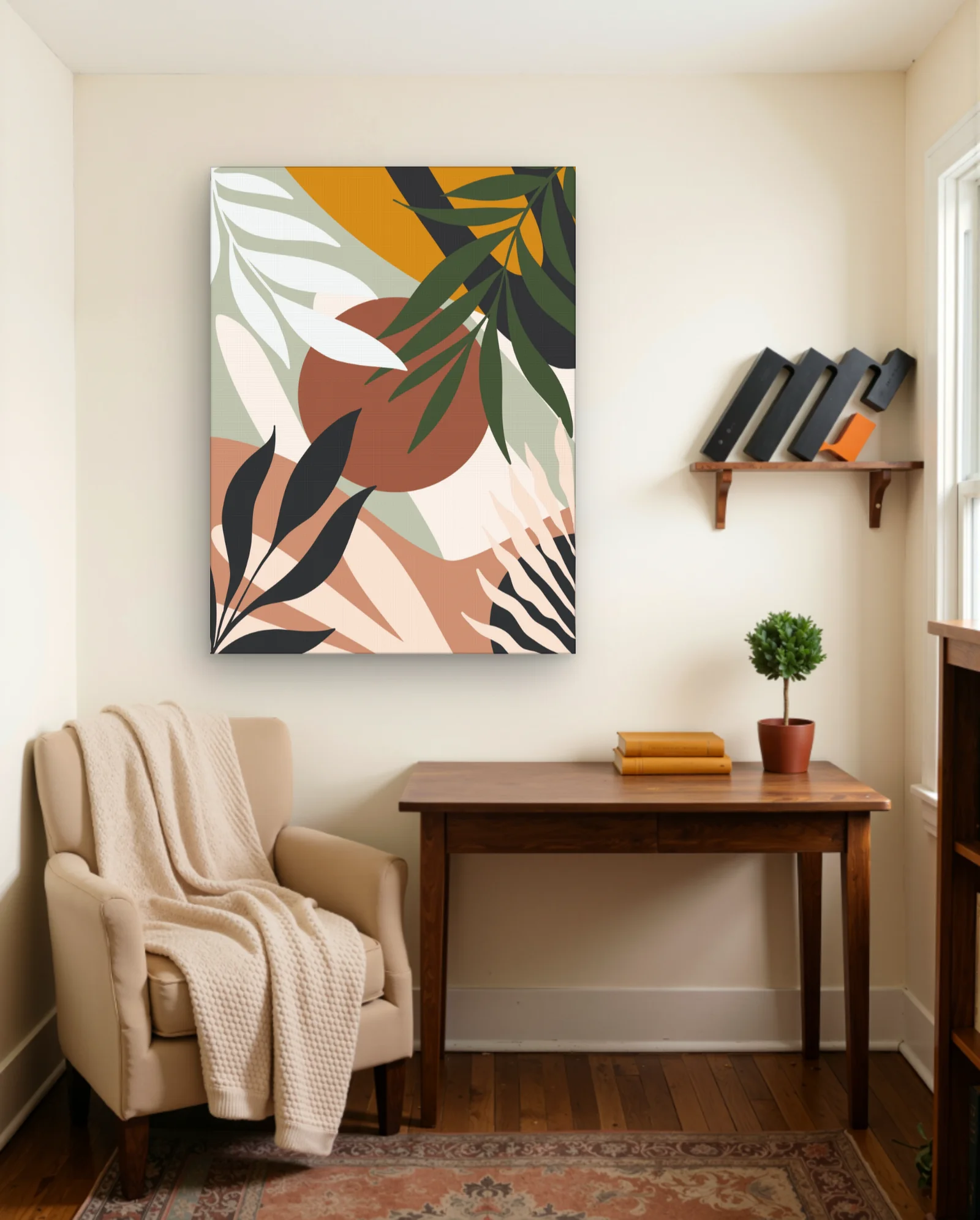 Olive & Terracotta Overlapping Leaves — Minimal Botanical Composition — Abstract abstract & modern wall art poster