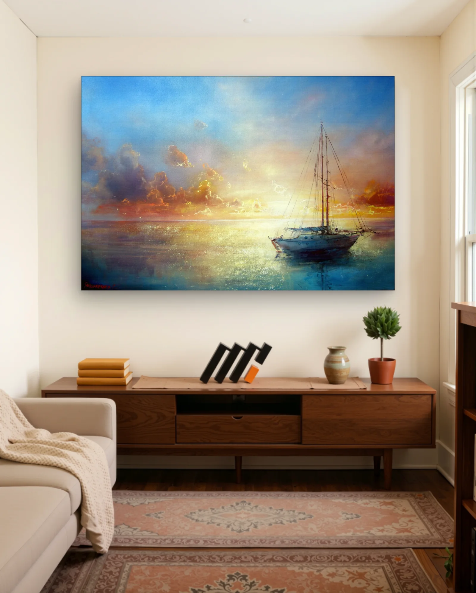Sailboat At Golden Sunset Wall Art — Aesthetic Moods abstract & modern wall art poster