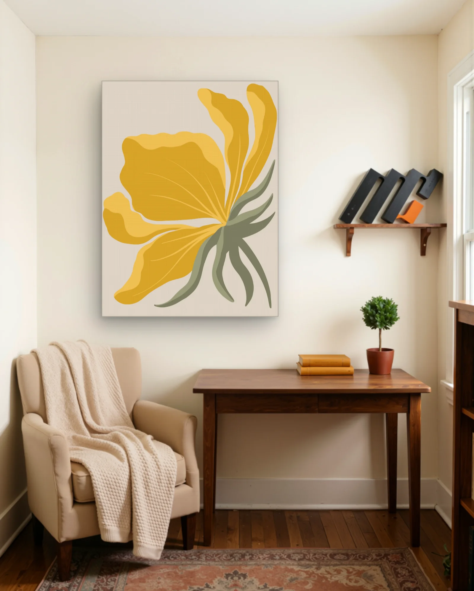 Yellow Flower With Green Leaves Wall Art — framed wall art poster by Memocult