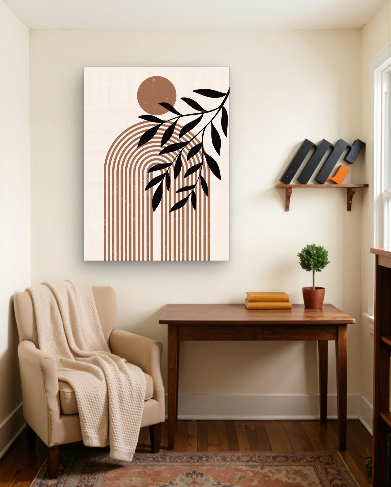 Black Branch Sun Over Terracotta Arches Wall Art — Abstract abstract & modern wall art poster