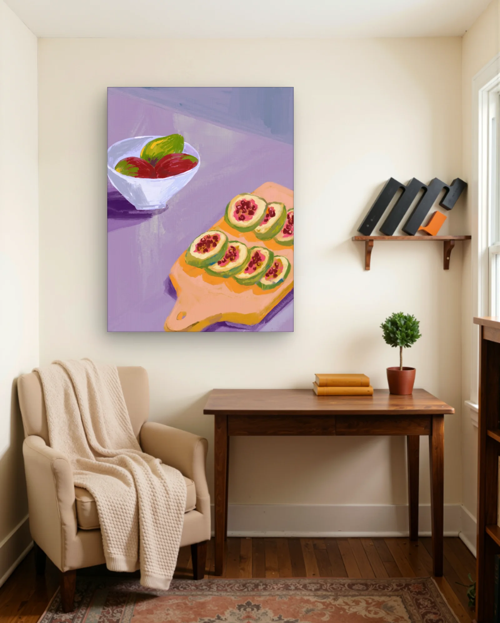 Guava Slices Lavender Still Life Wall Art — framed wall art poster by Memocult