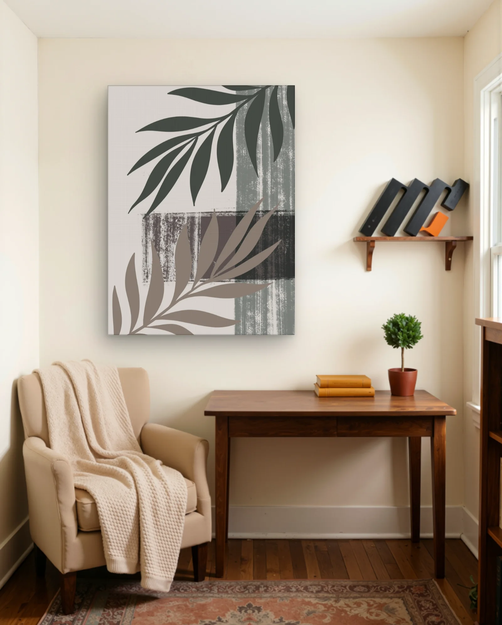 Olive Palm Fronds Muted Stripes Wall Art — framed wall art poster by Memocult