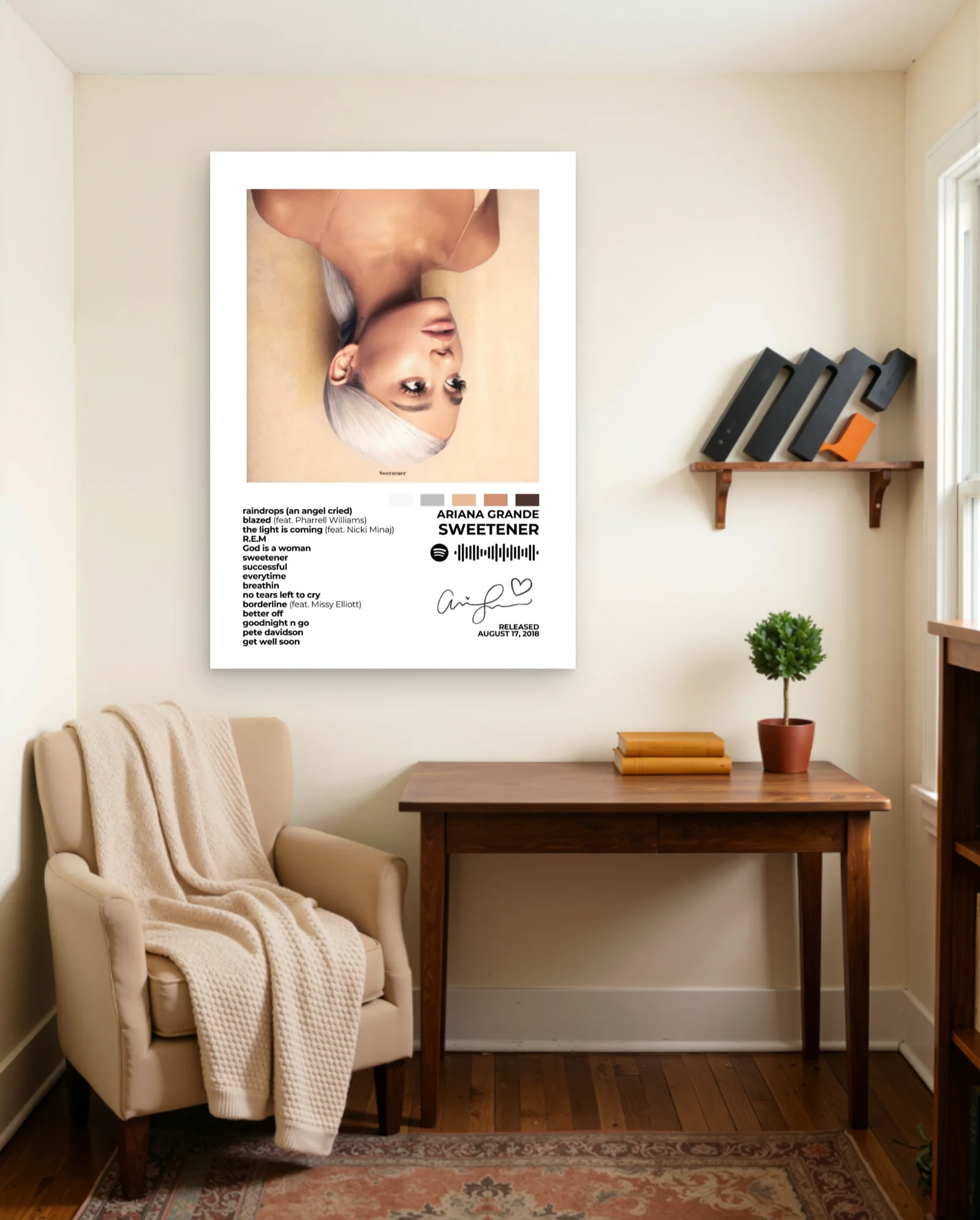 Ariana Grande Sweetener Album Cover Poster — framed wall art poster by Memocult