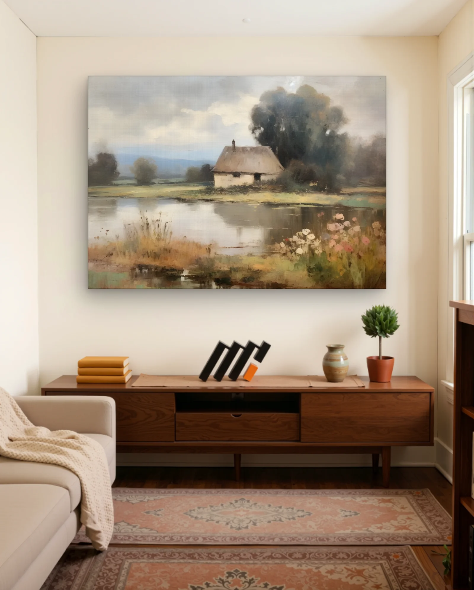 Thatched Cottage By Misty Pond Wall Art — Aesthetic Moods abstract & modern wall art poster