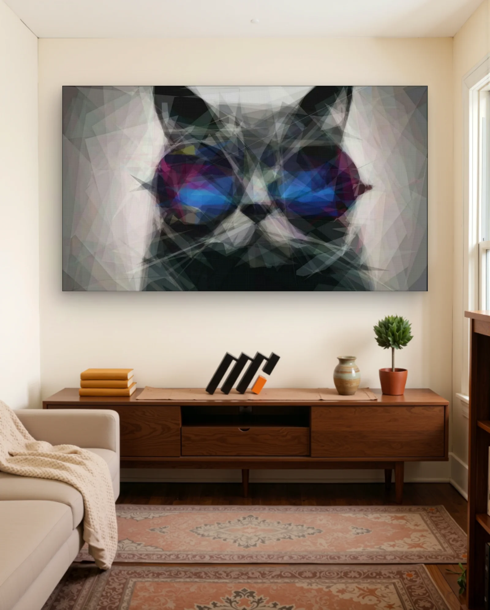 Black Cat Blue Reflective Lenses Wall Art — Abstract abstract & modern wall art poster
