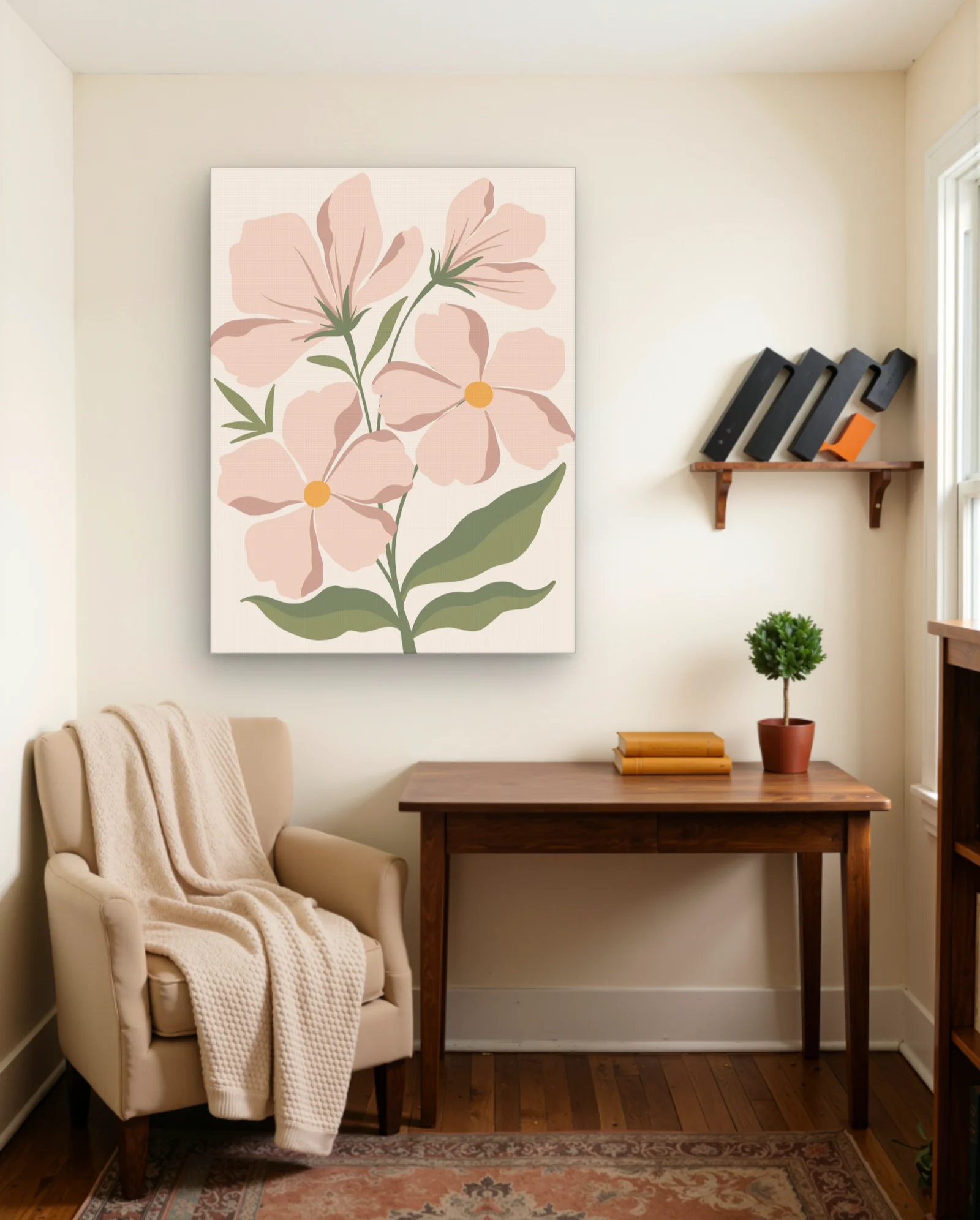 Pink Flowers With Yellow Centers Wall Art — framed wall art poster by Memocult