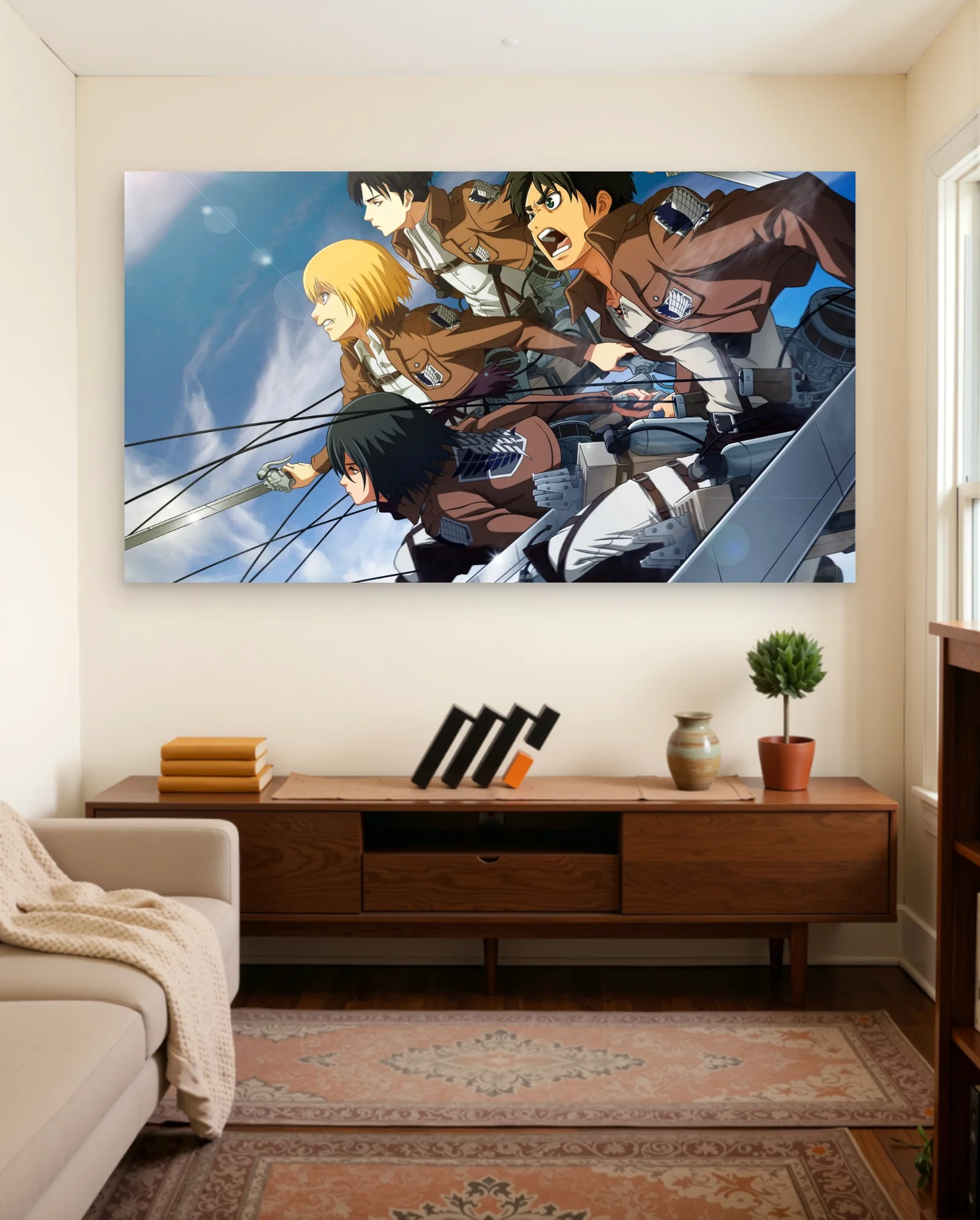 Mikasa Armin Levi Eren Action Pose Poster — framed wall art poster by Memocult