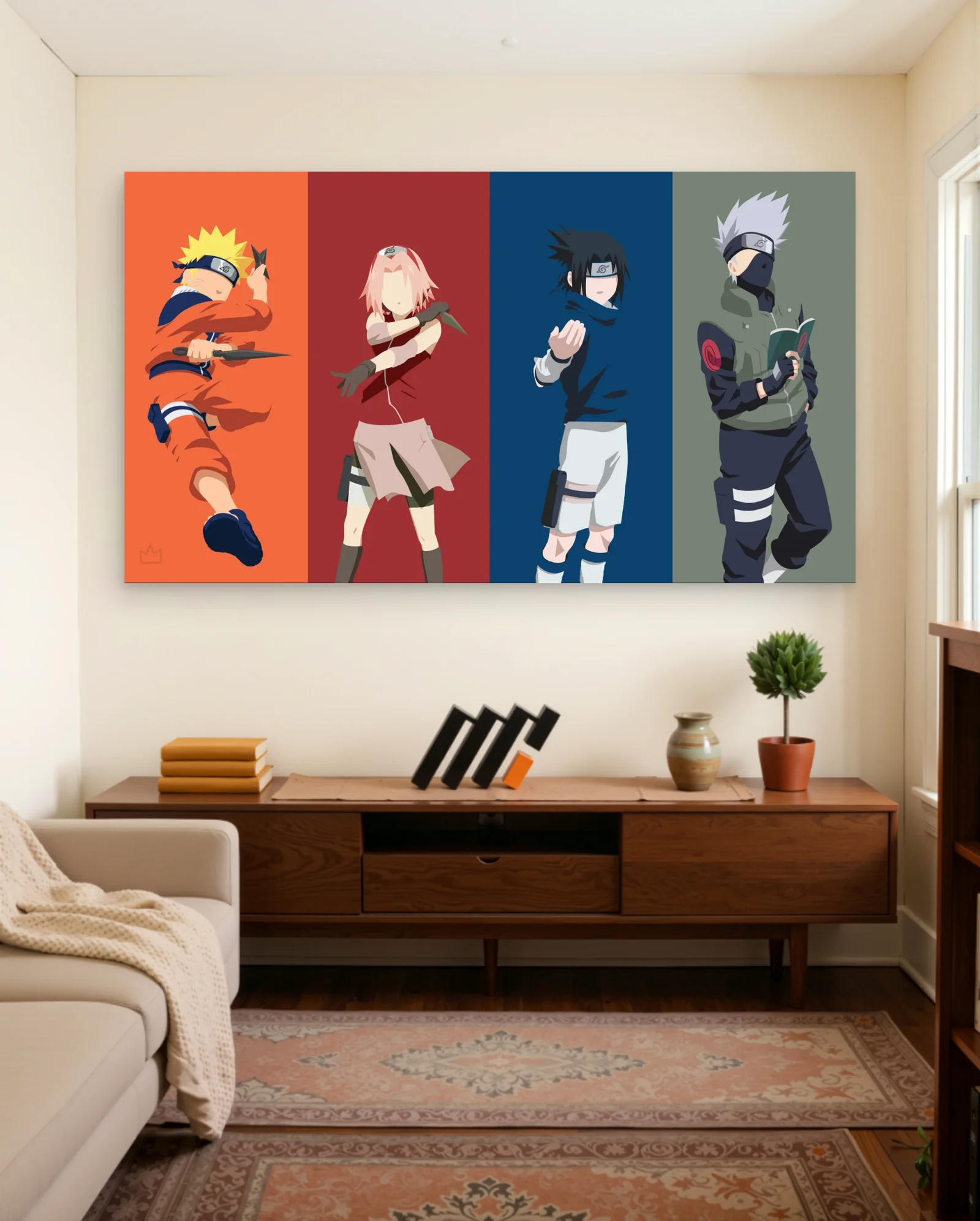 Naruto Sakura Sasuke Kakashi Minimalist Poster — framed wall art poster by Memocult