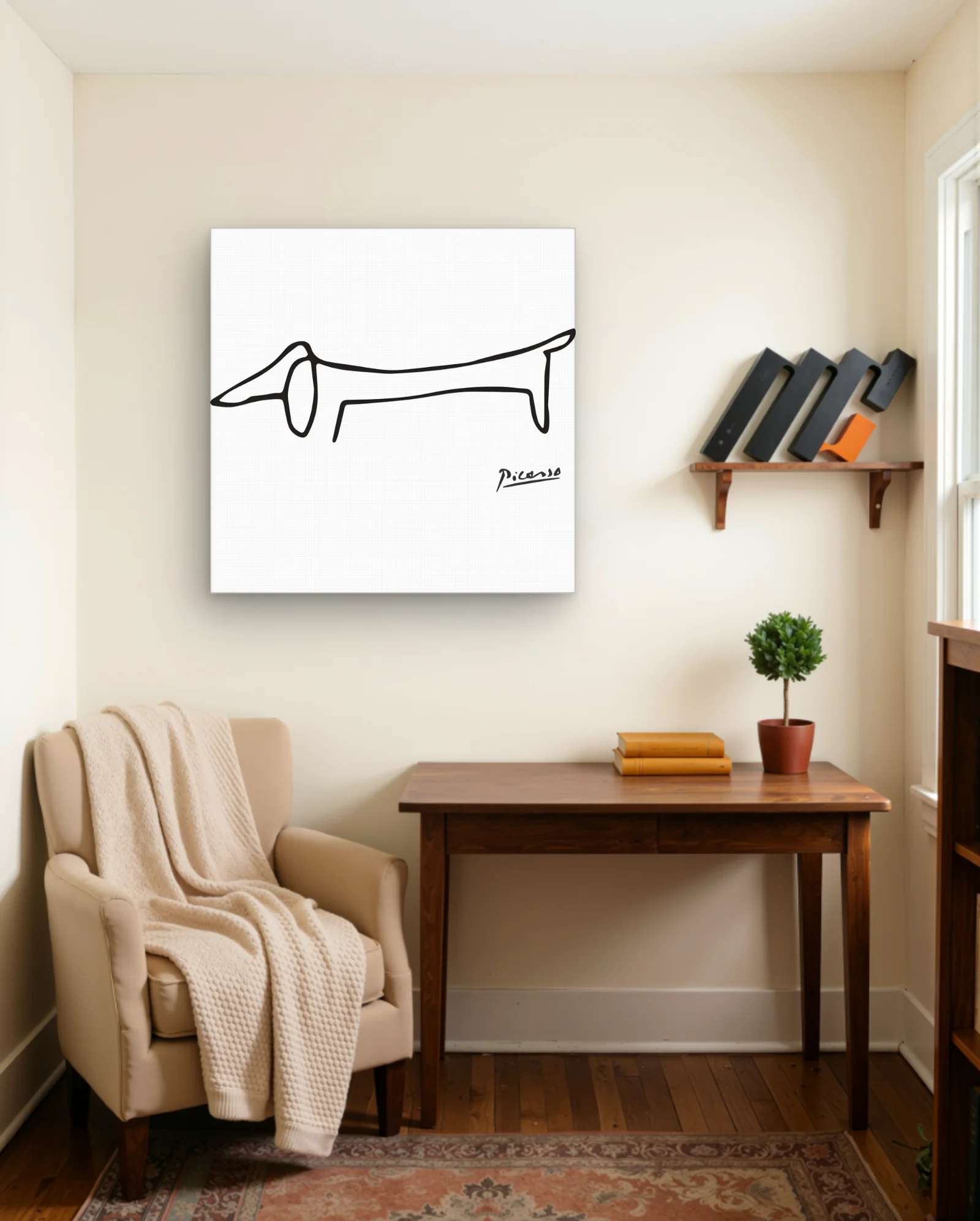 Picasso Single Line Dachshund Wall Art — framed wall art poster by Memocult