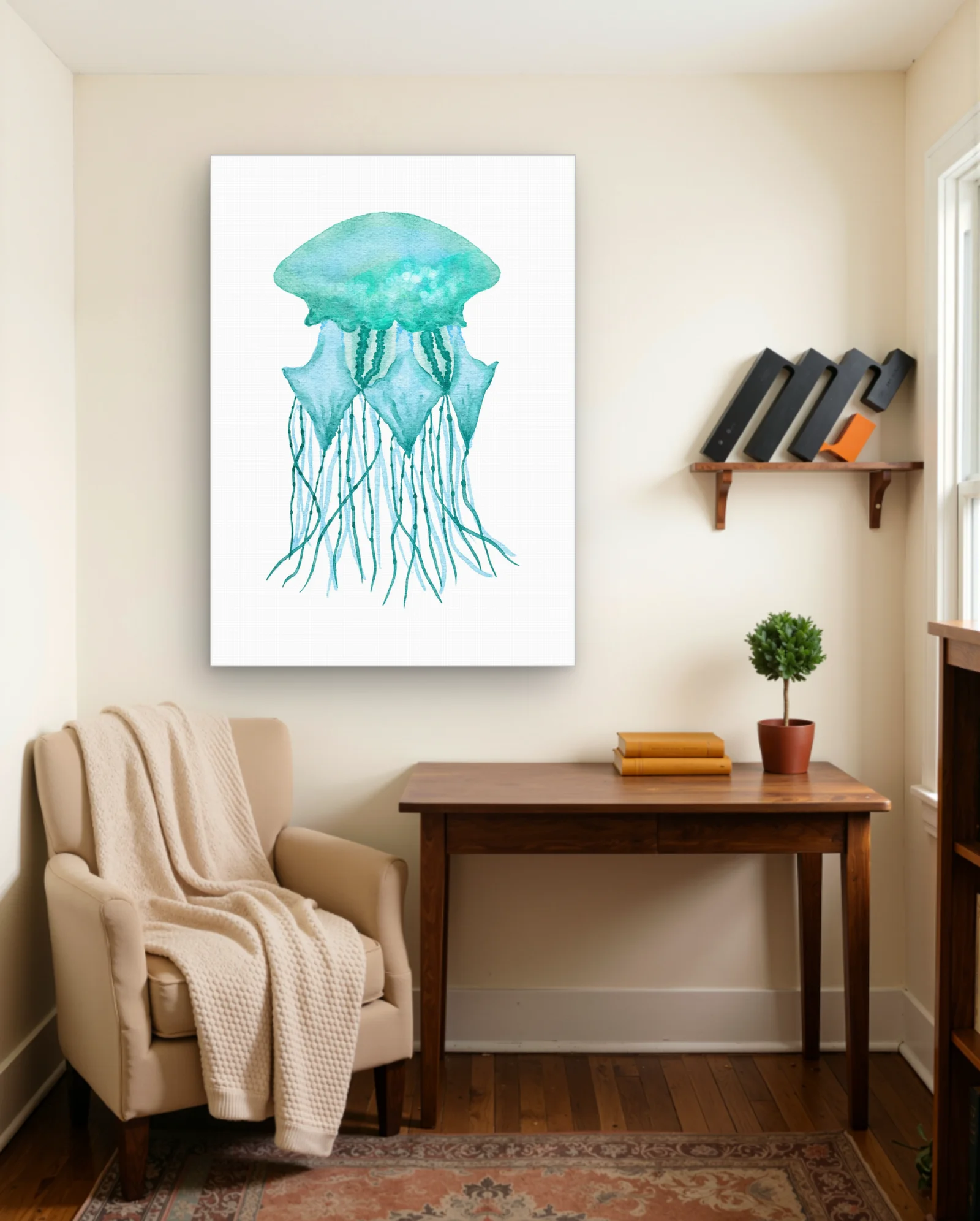 Teal Watercolor Jellyfish Wall Art — Abstract abstract & modern wall art poster