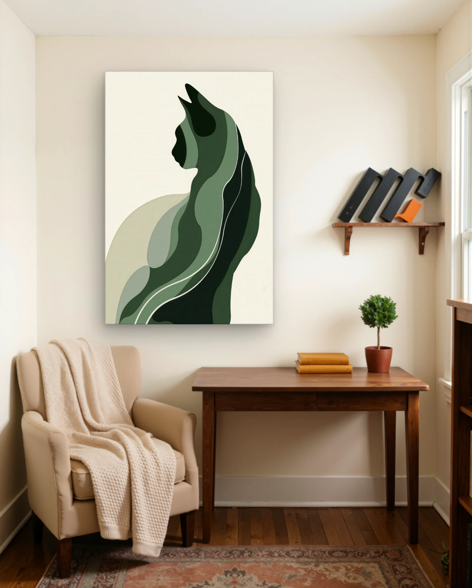 Green Layered Cat Profile Wall Art — framed wall art poster by Memocult