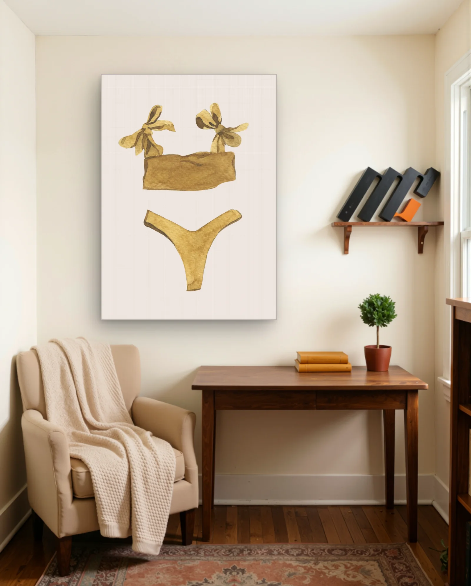 Ochre Bikini With Bows Wall Art — framed wall art poster by Memocult