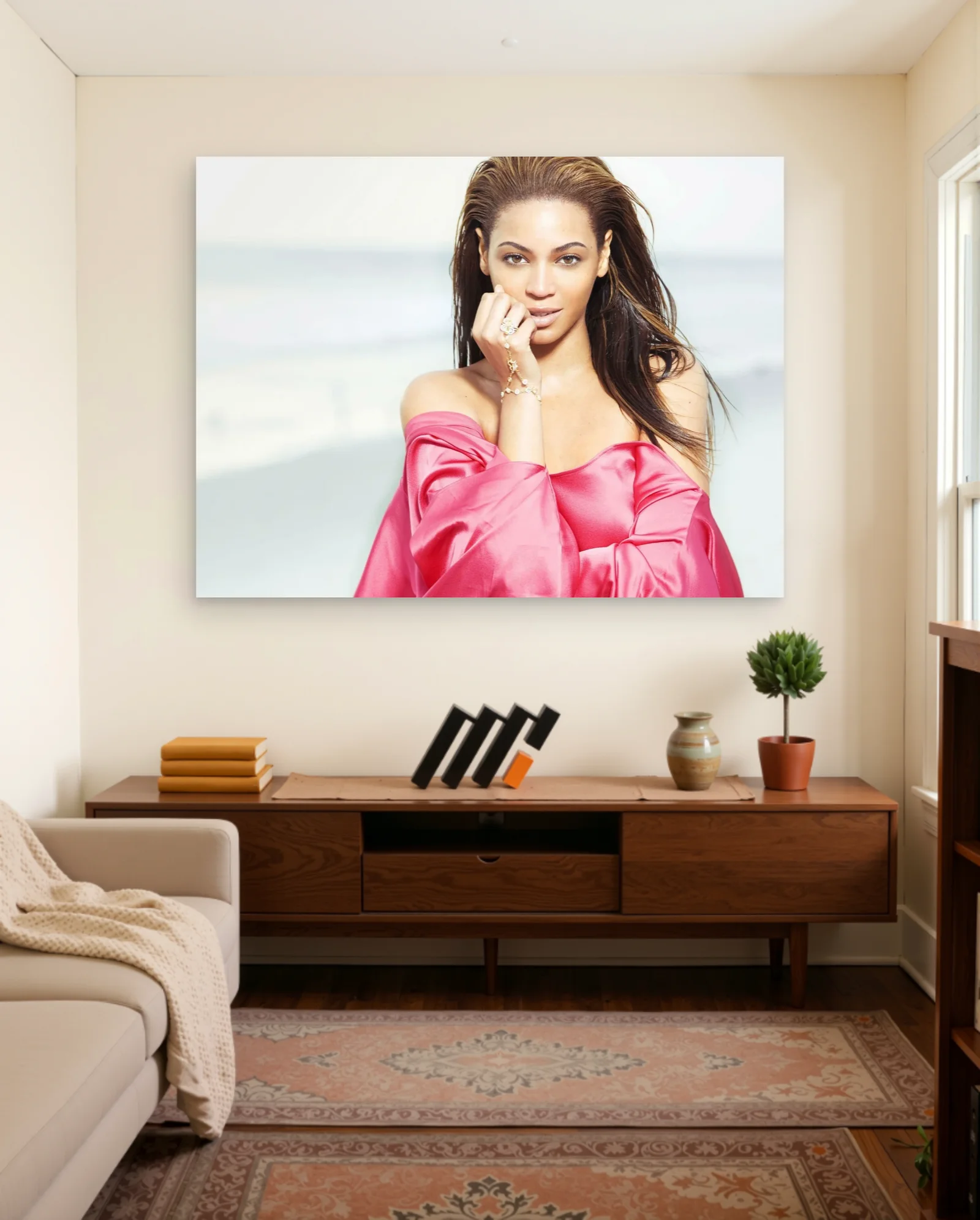 Beyoncé Pink Satin Wrap Poster — framed wall art poster by Memocult