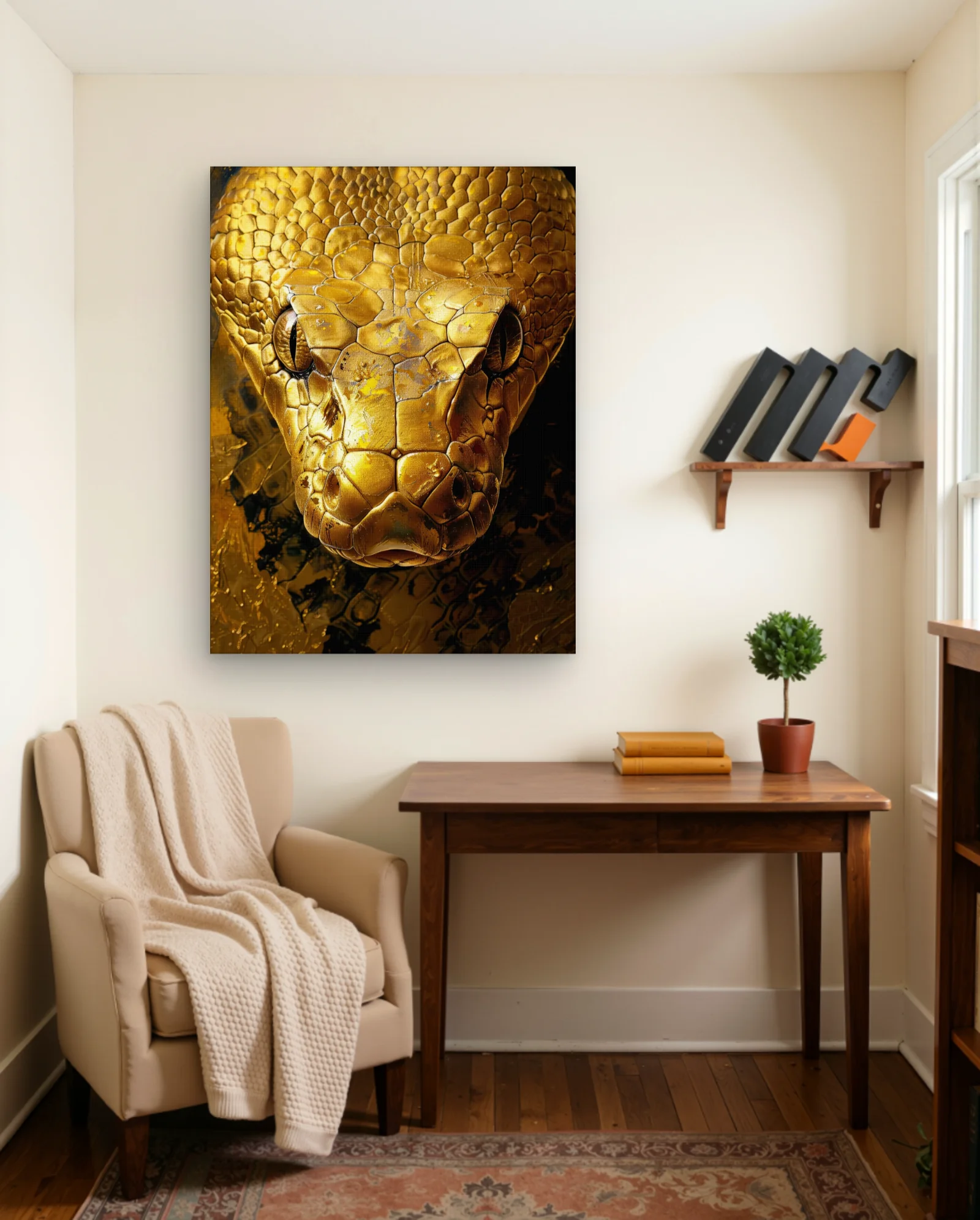 Golden Python Close Up Wall Art — framed wall art poster by Memocult