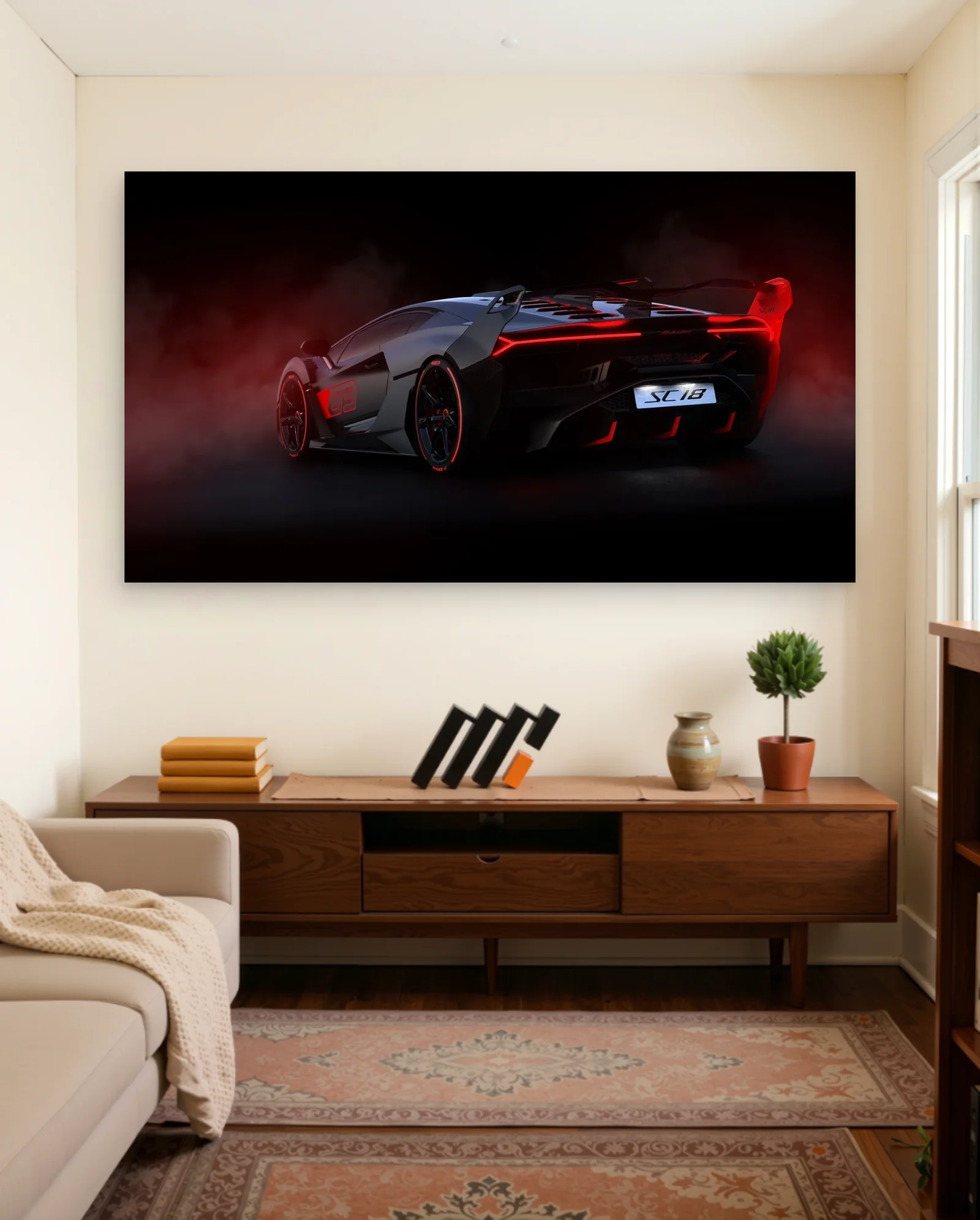 Lamborghini SC18 Red Lighting Poster — framed wall art poster by Memocult