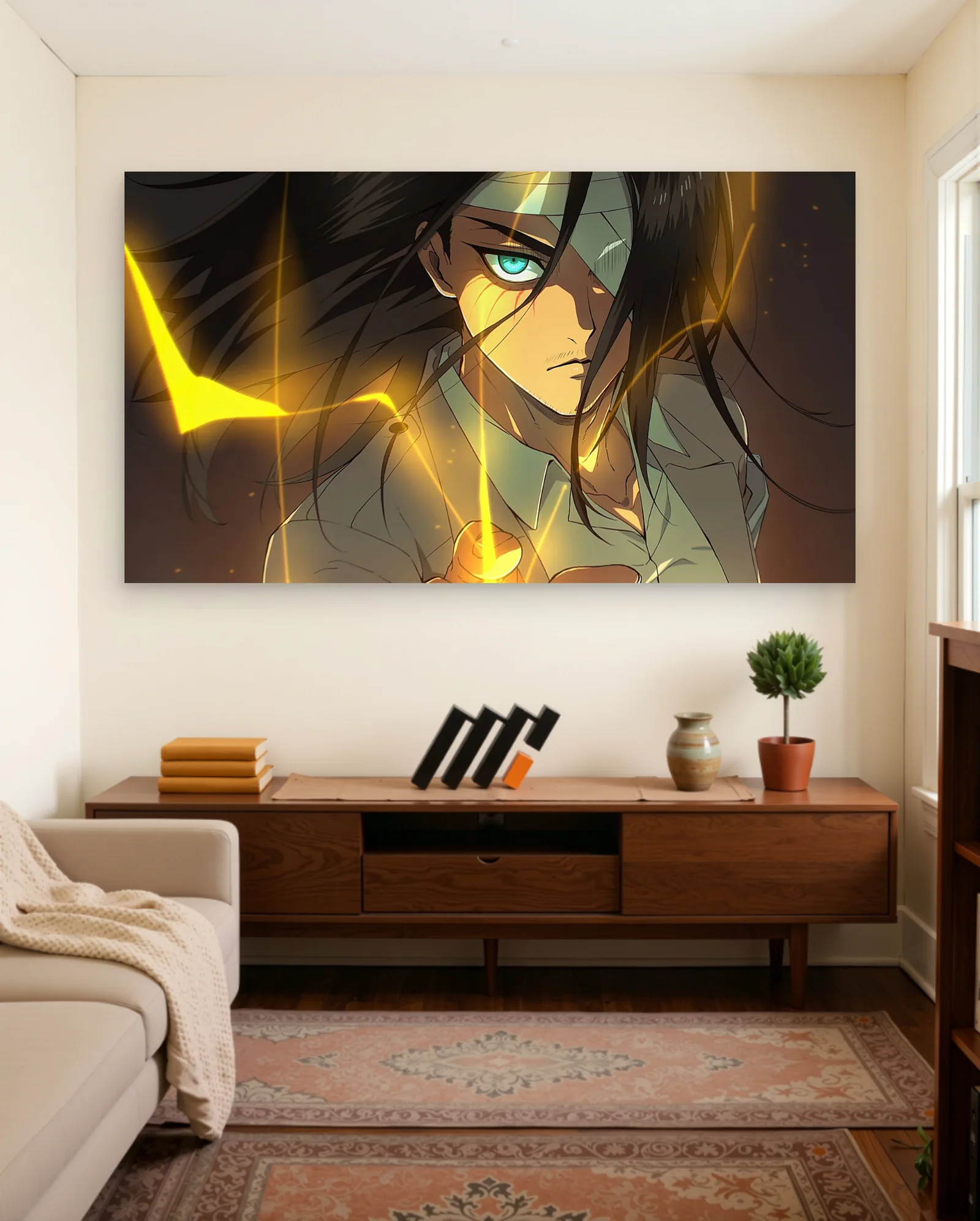 Attack on Titan - Eren Yeager Intense Close-Up — framed wall art poster by Memocult
