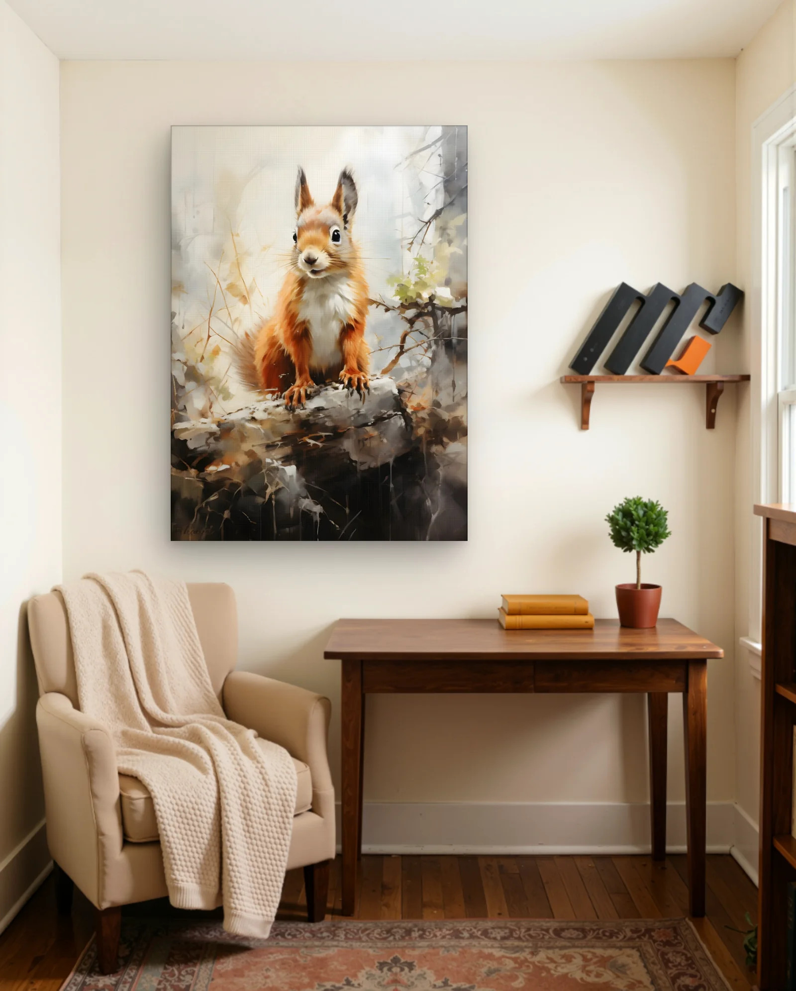 Red Squirrel On Autumn Rock Wall Art — Modern Digital Art abstract & modern wall art poster