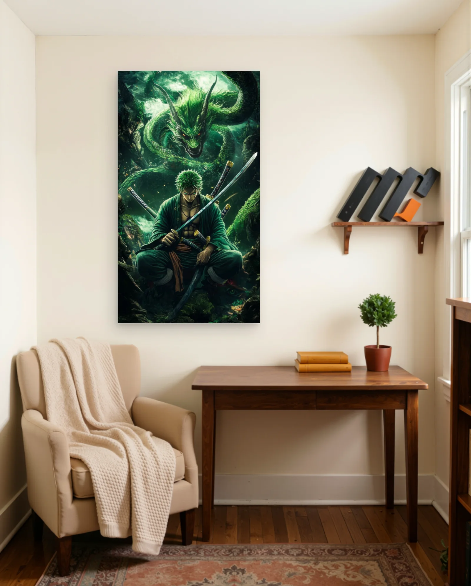 Roronoa Zoro Green Dragon Poster — framed wall art poster by Memocult