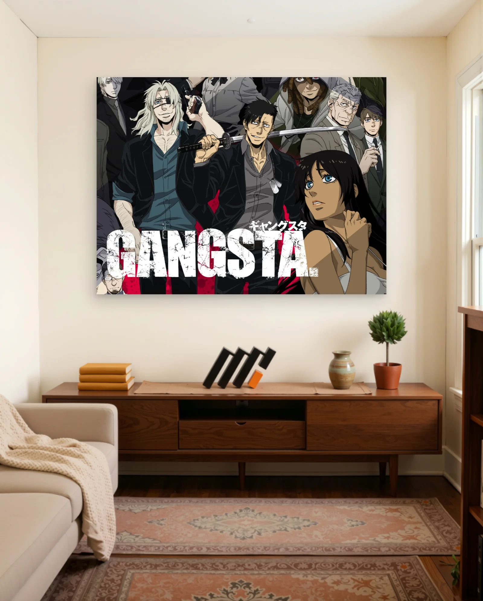 Gangsta Anime Ensemble With Sword Poster — framed wall art poster by Memocult