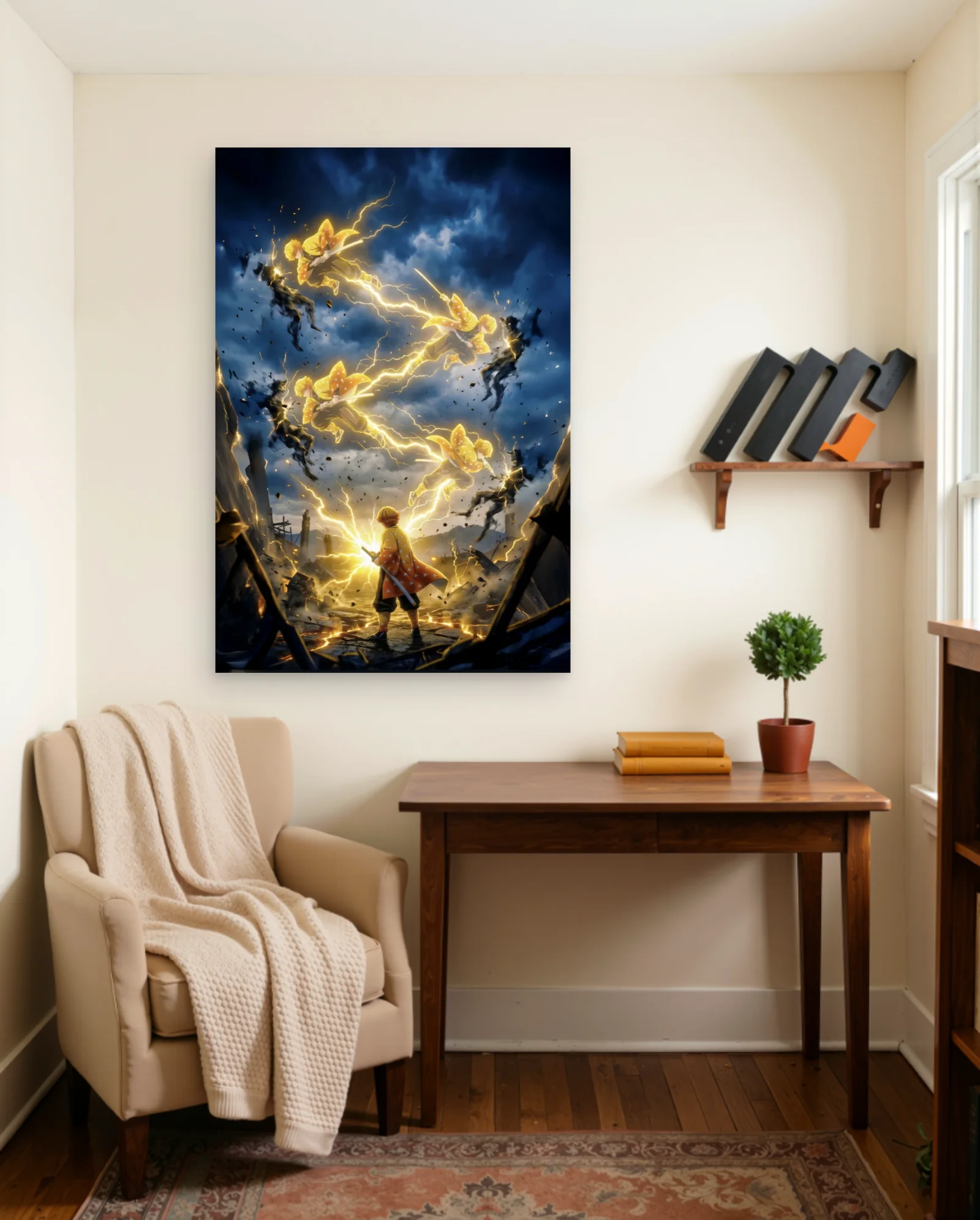 Demon Slayer Zenitsu Agatsuma Lightning Poster — framed wall art poster by Memocult