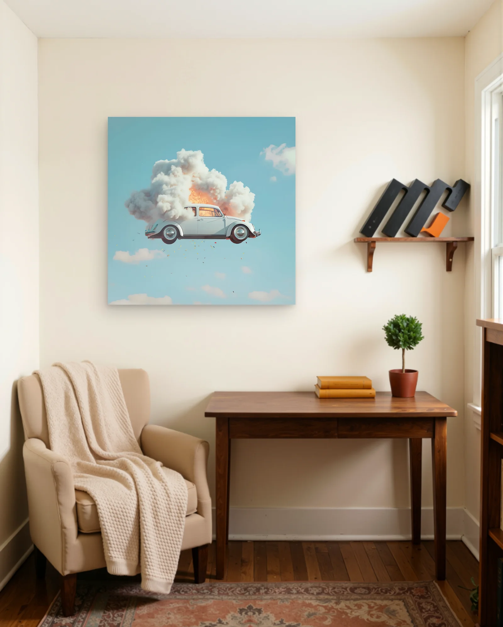 Exploding Classic Beetle Poster — framed wall art poster by Memocult