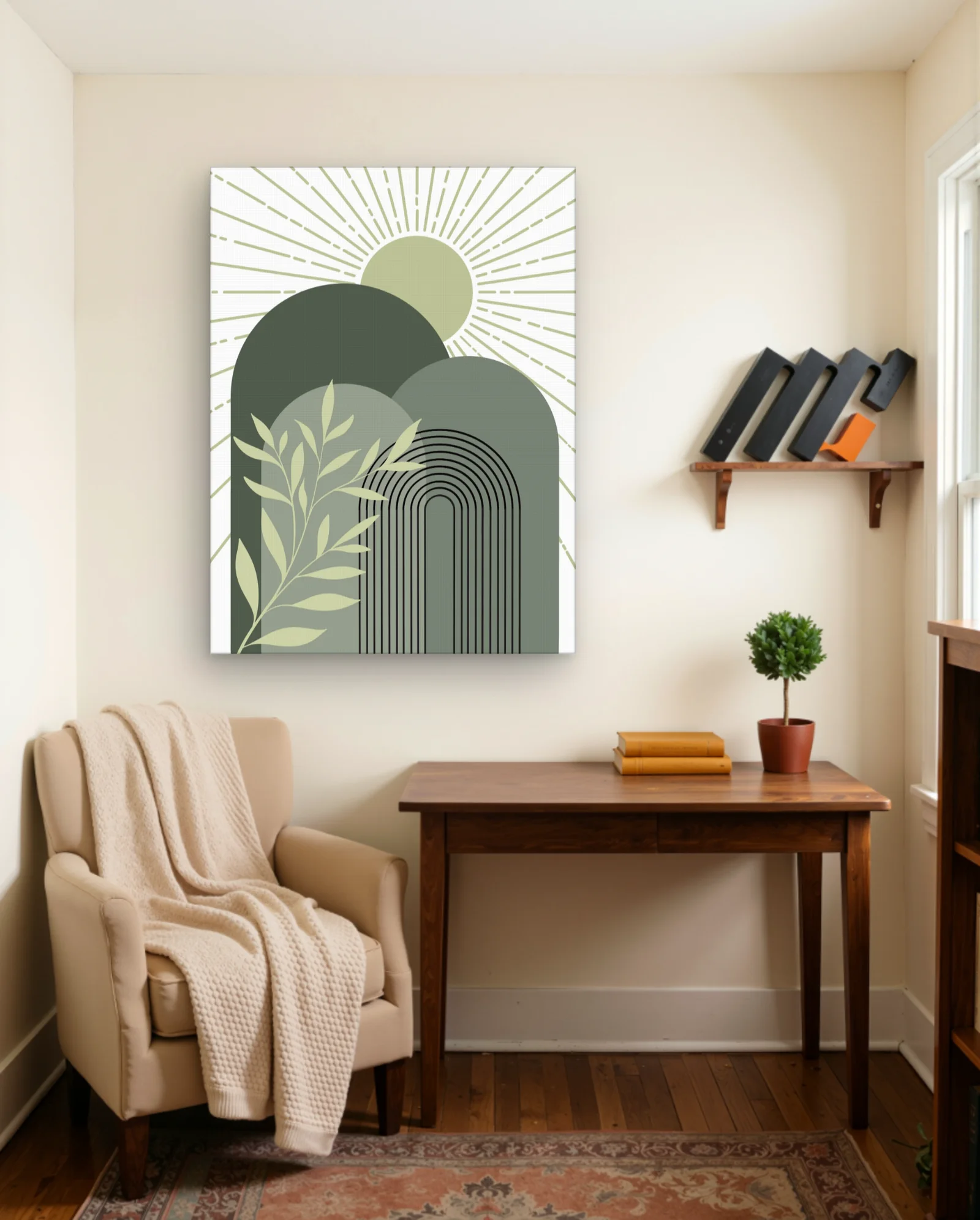Olive Sun Arch — Minimal Botanical Geometric Print — Abstract abstract & modern wall art poster
