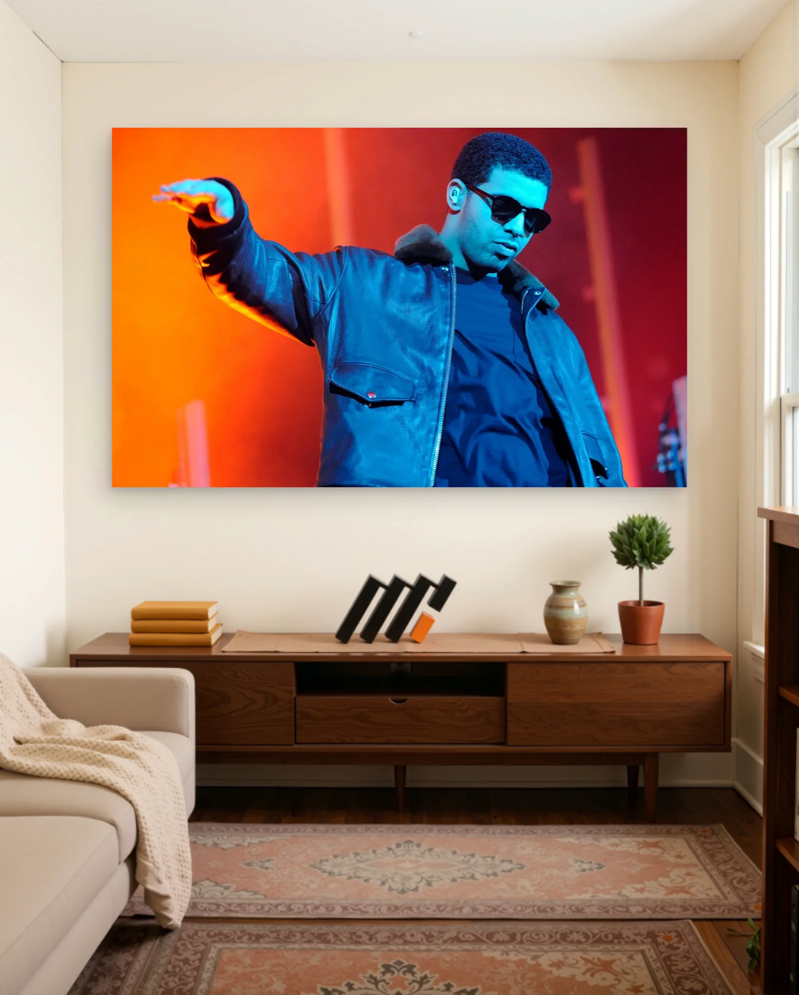 Drake Blue Jacket Sunglasses Poster — framed wall art poster by Memocult