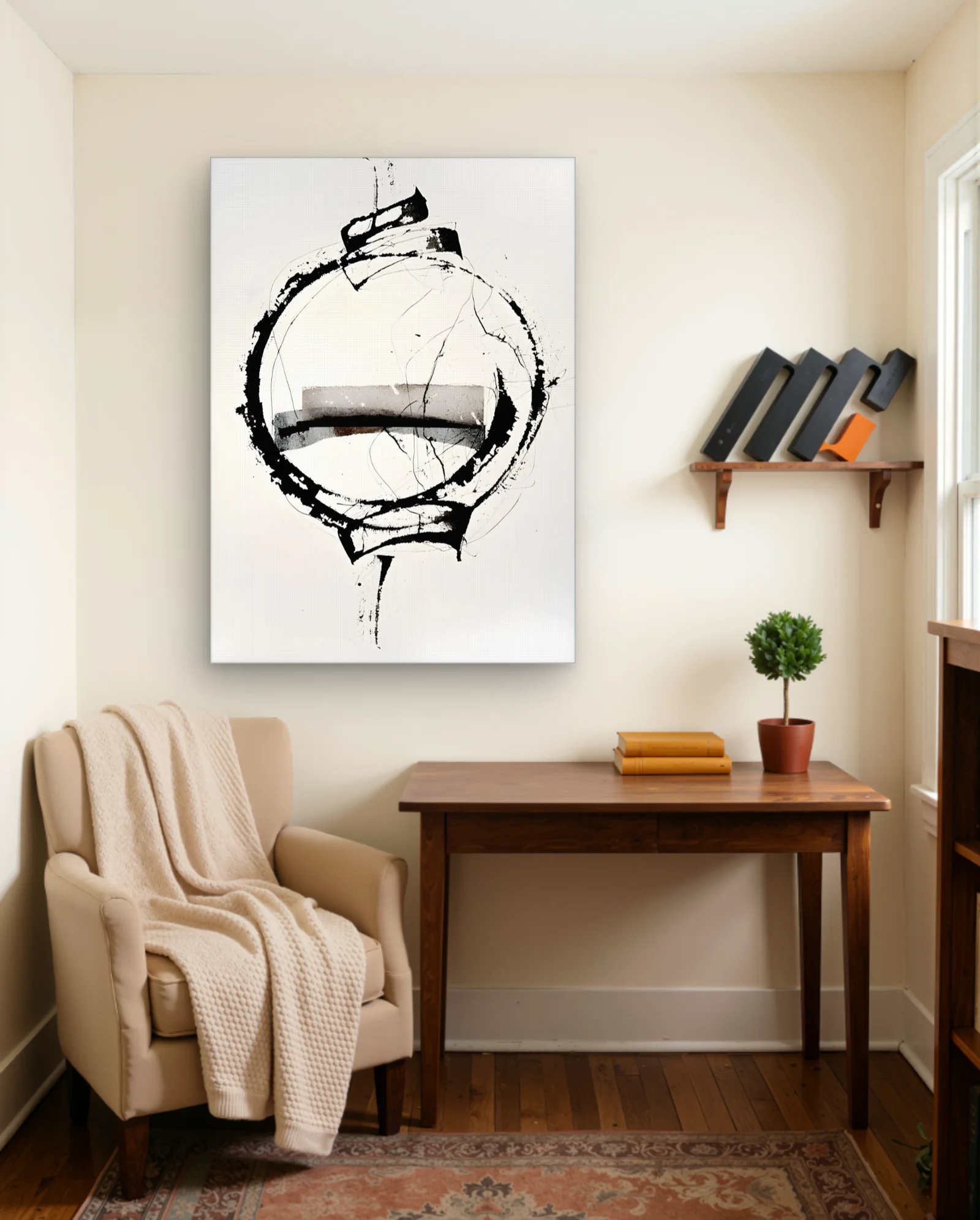 Monochrome Ink Gesture With Grey Blocks Wall Art — Abstract abstract & modern wall art poster
