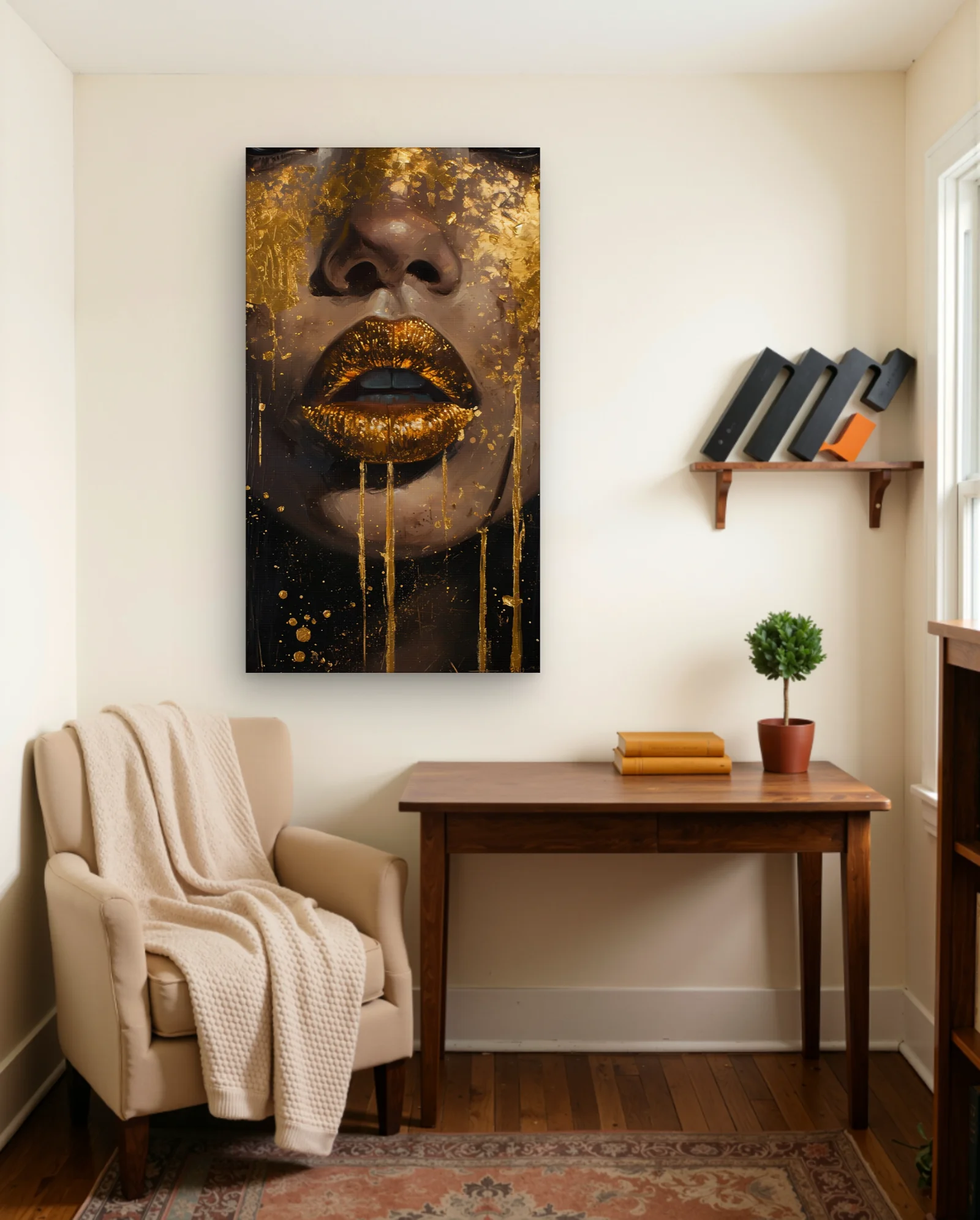 Gold Drip Lips Wall Art — framed wall art poster by Memocult