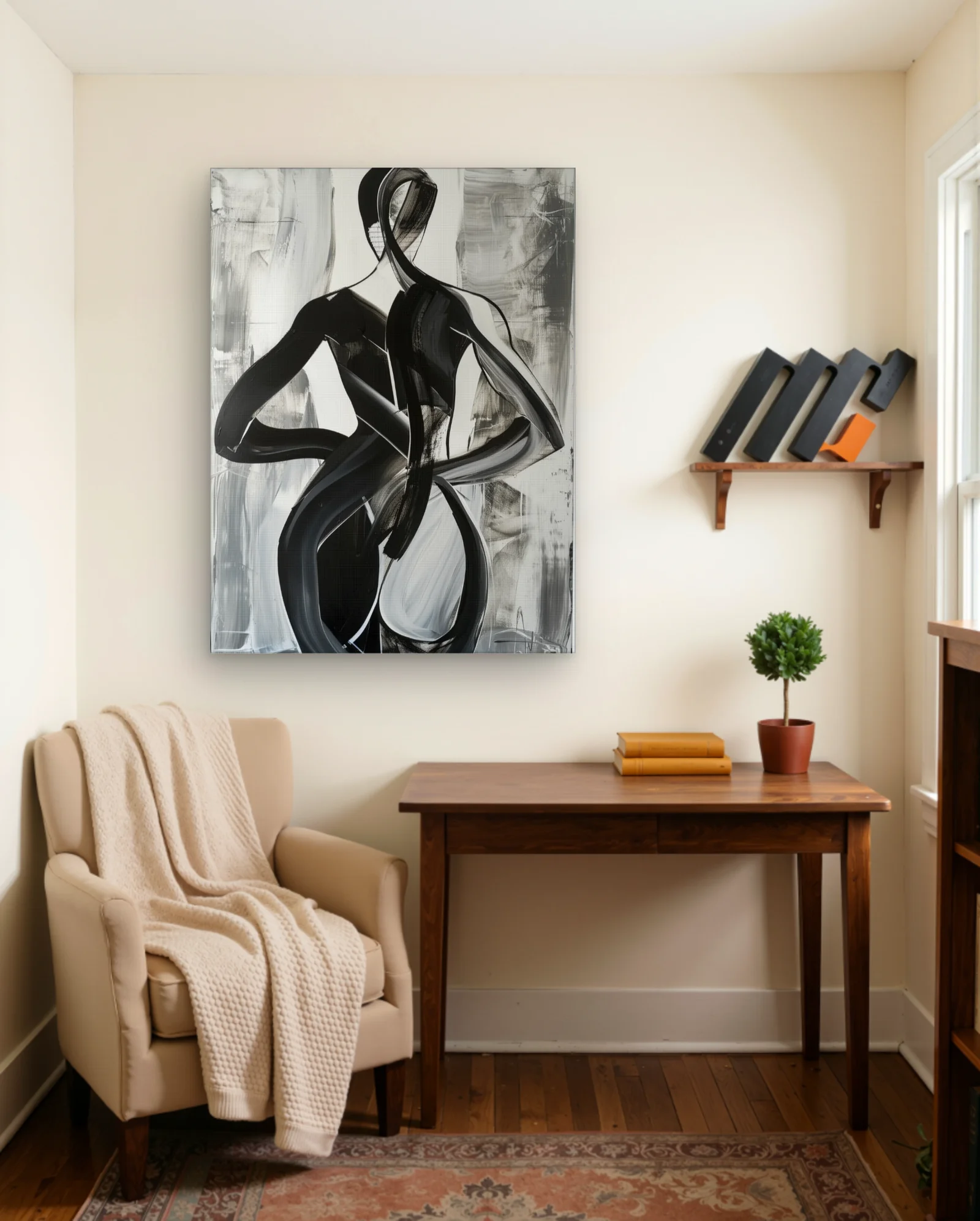 Monochrome Figure Back Pose Brushstroke Wall Art — framed wall art poster by Memocult