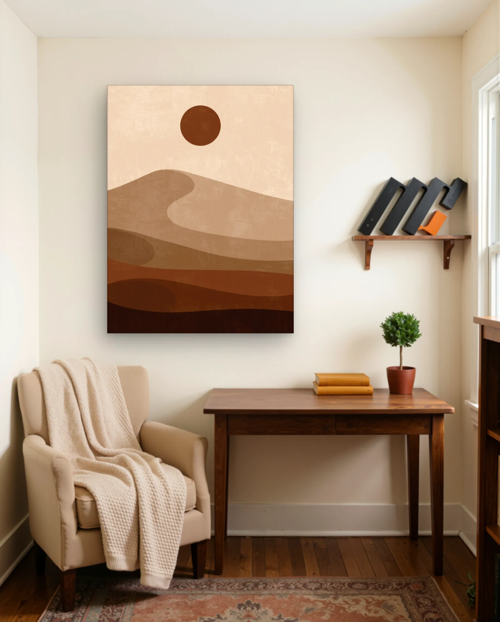 Layered Desert Dunes Bronze Sun Wall Art — framed wall art poster by Memocult